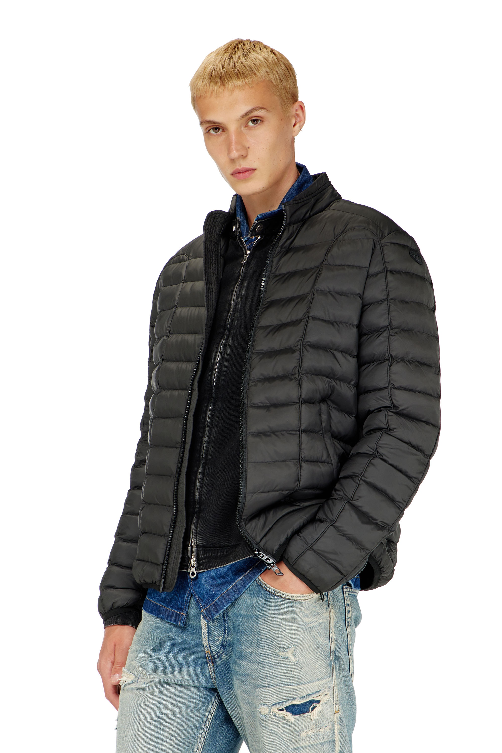 Diesel - W-PILOT, Chaqueta puffer en nailon ligero Hombre in Negro - 3