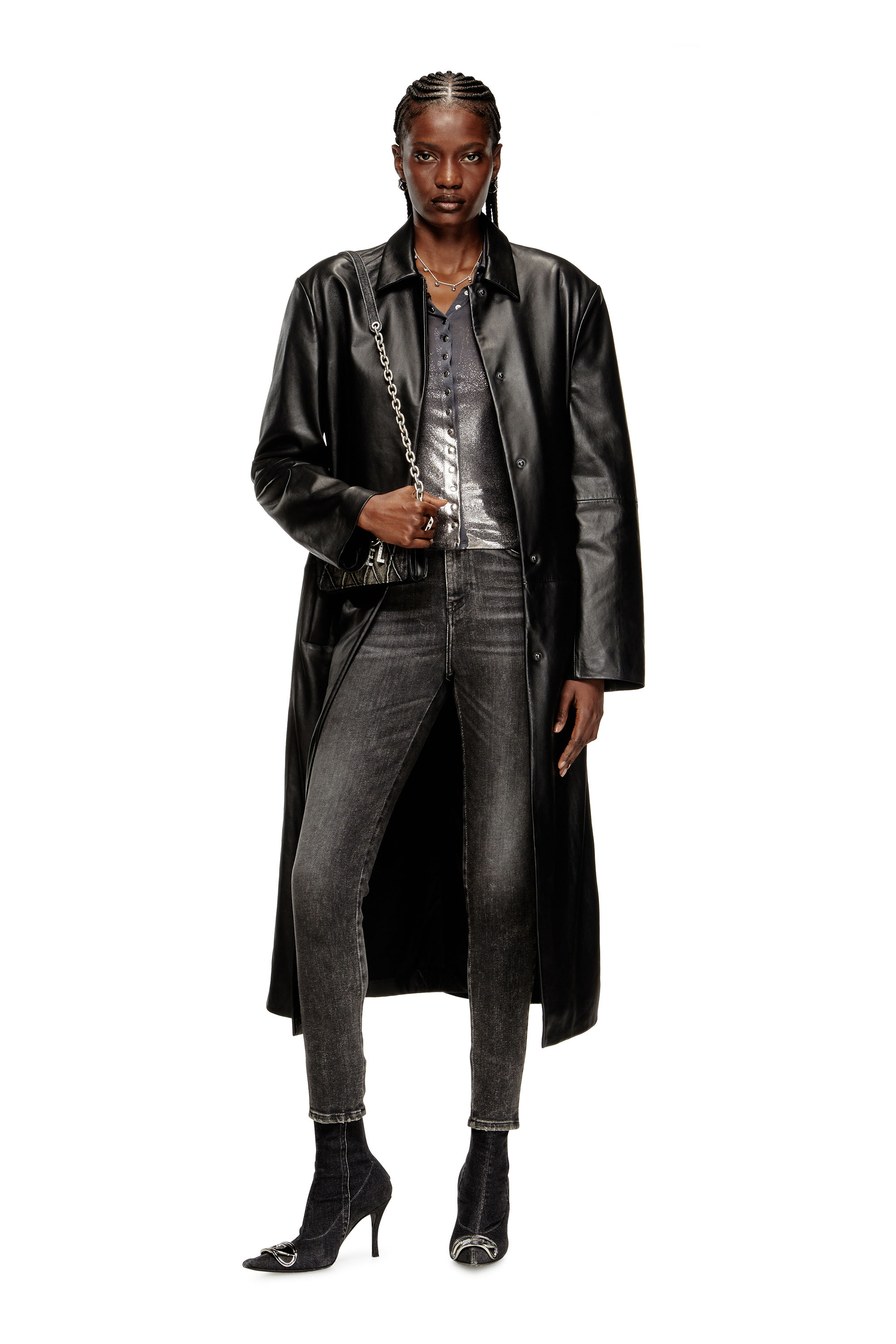 Diesel - C-POL, Camisa de acetato con botones y lámina metálica Mujer in Gris - 2
