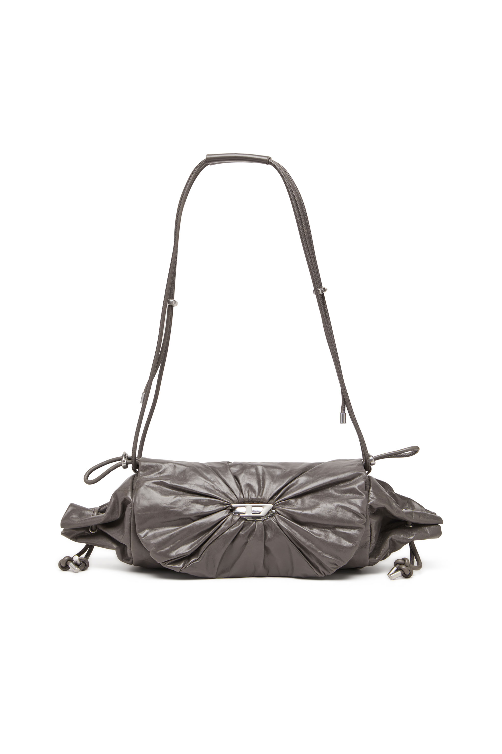 Diesel - SCRUNCH-D SHOULDER M, Scrunch-D M-Bolso de hombro en cuero brillante Mujer in Gris - 1