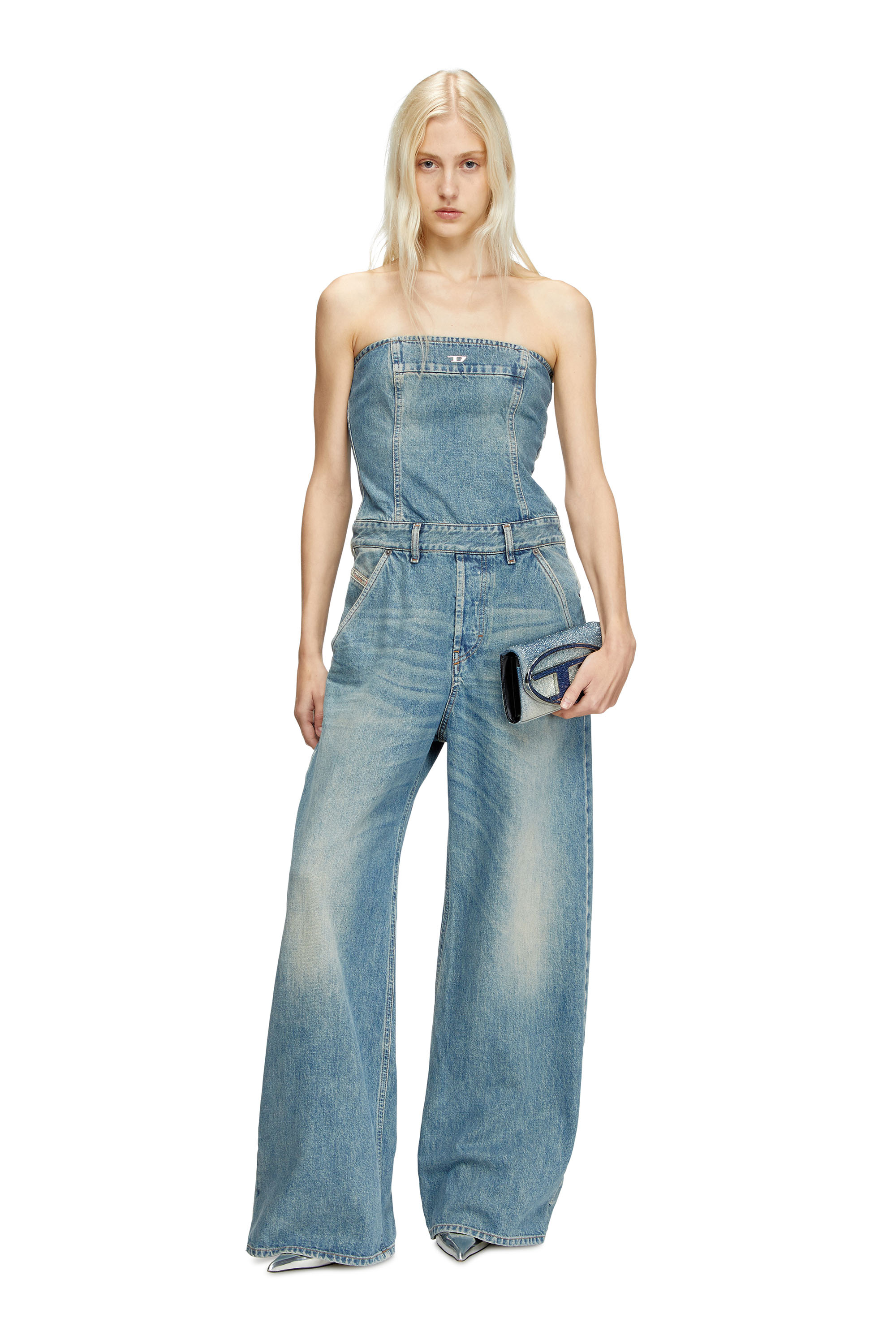 Diesel - DE-BRIDE, Mono sin tirantes en denim Mujer in Azul marino - 2