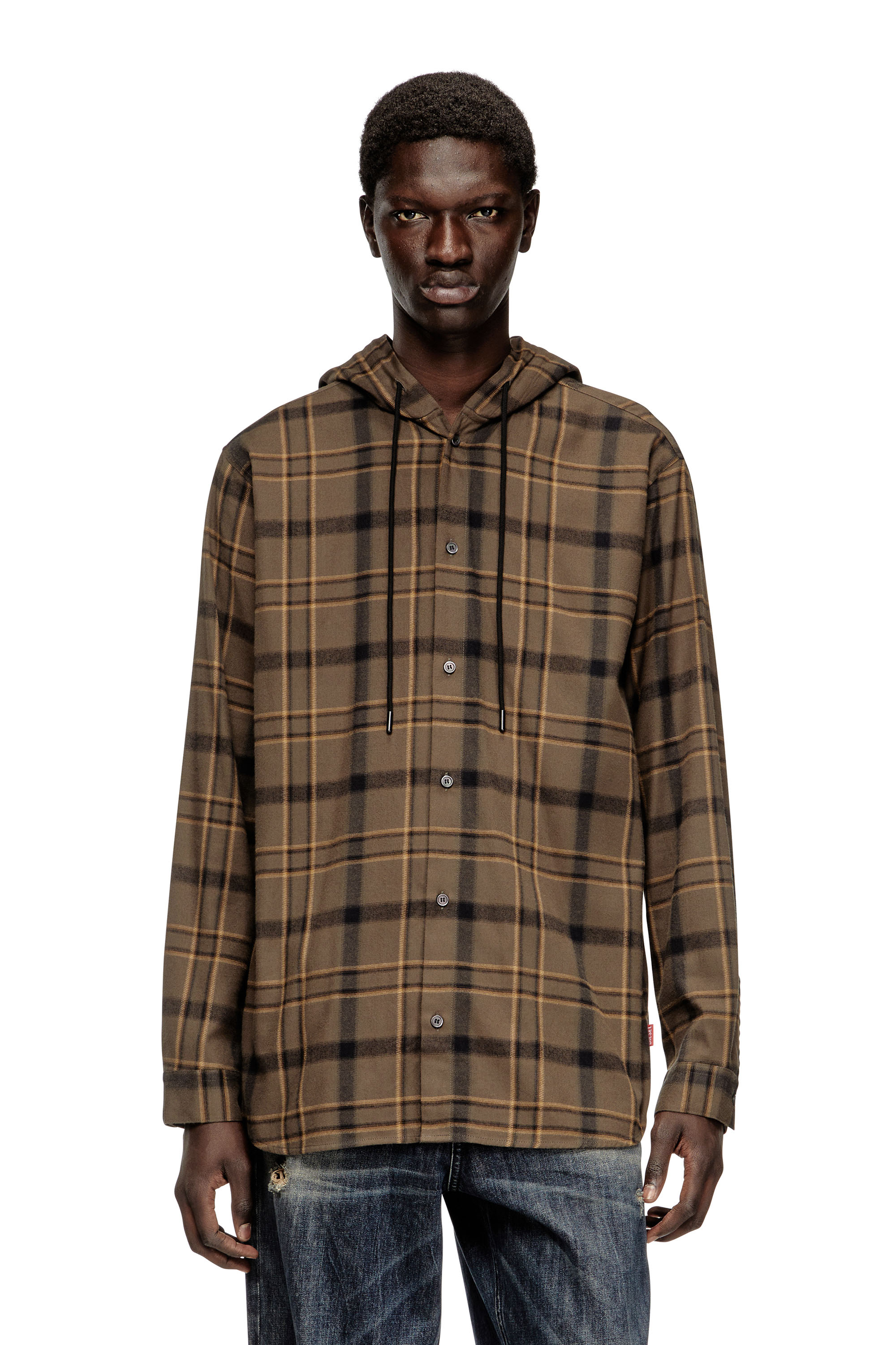 Diesel - S-IX, Camisa con capucha de franela a cuadros con logo Hombre in ToBeDefined - 1
