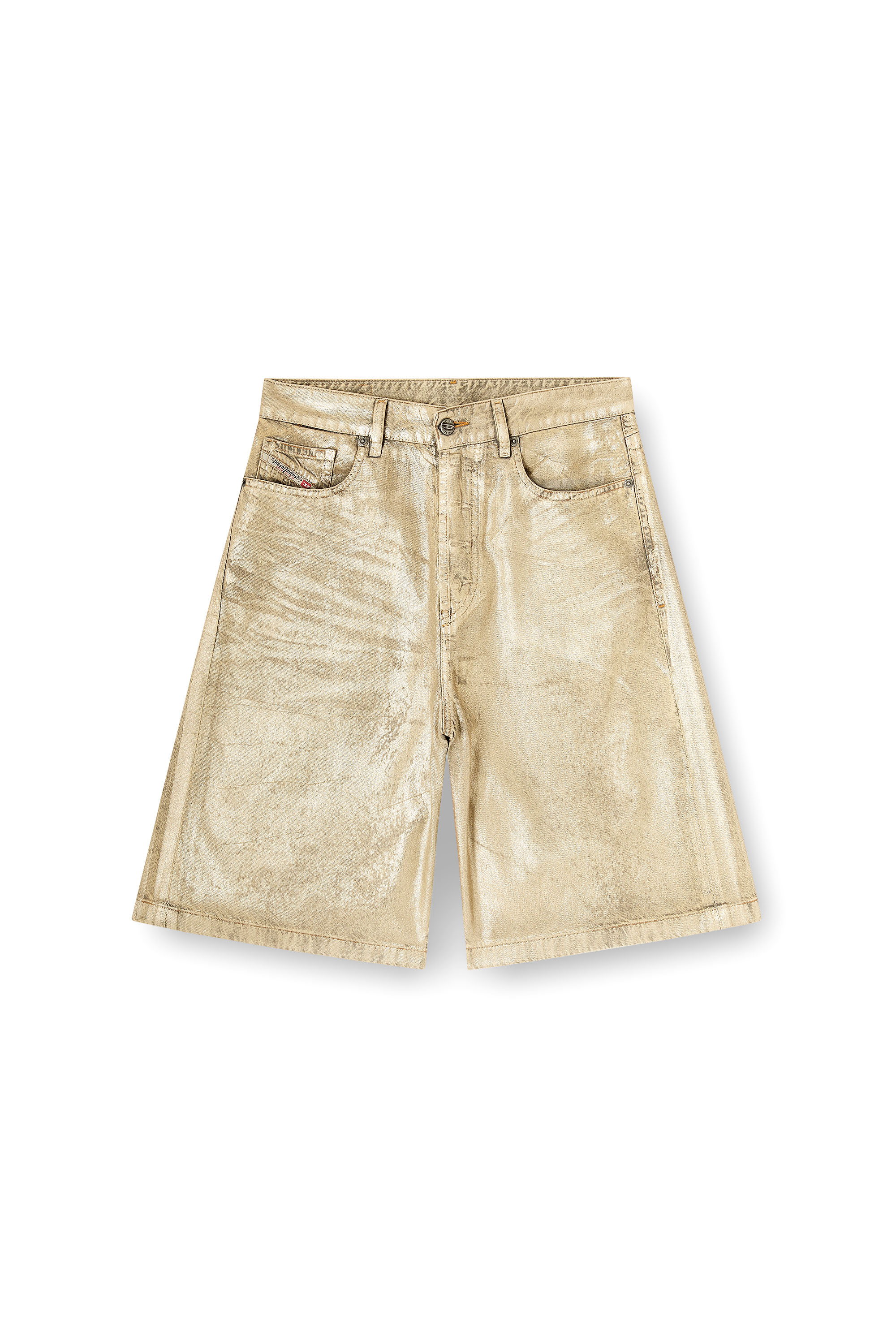 Diesel - DE-SIRE-SHORT-KG, Shorts en denim metálico desgastado Mujer in Dorado - 5