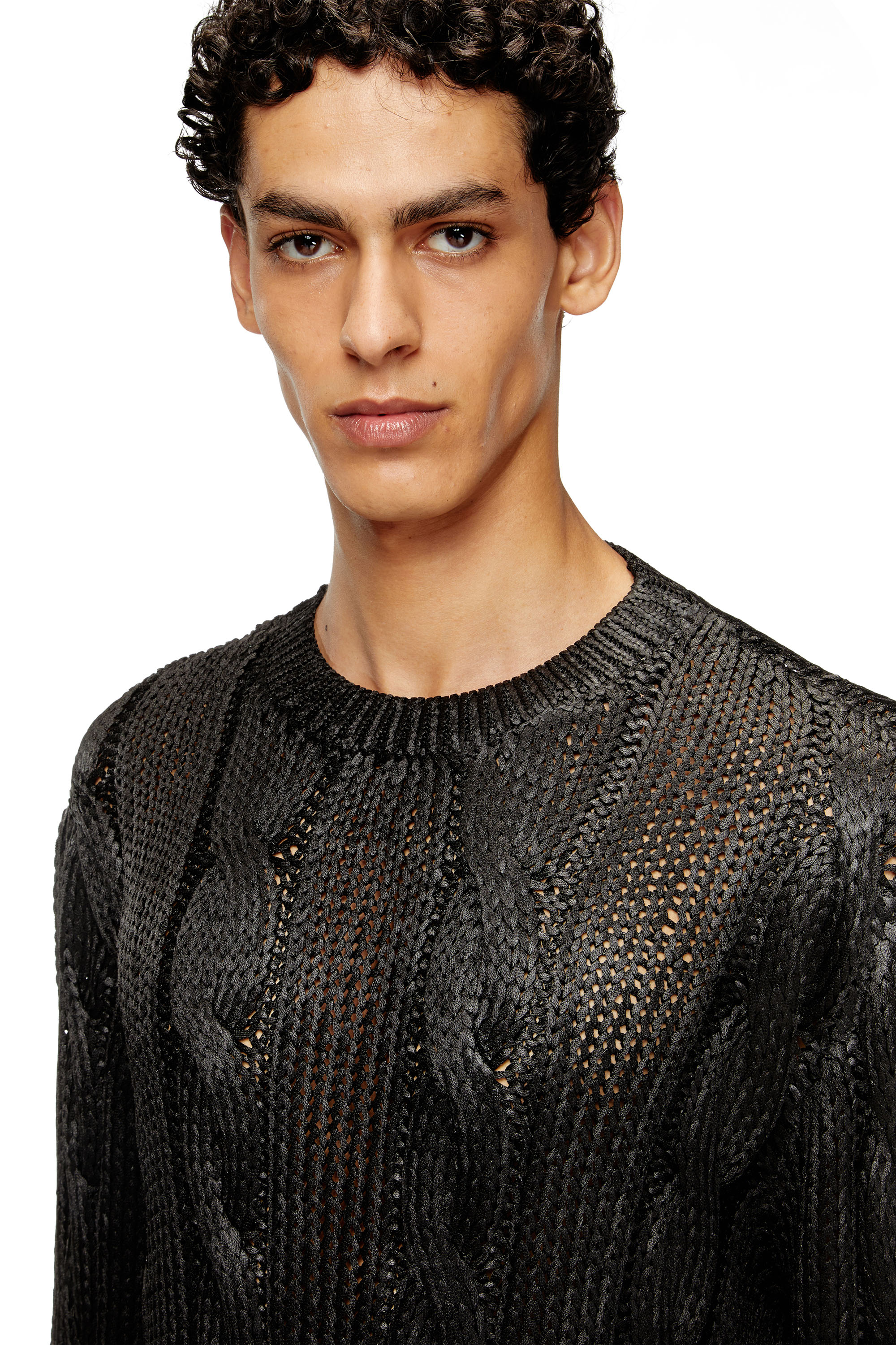 Diesel - K-MICHIU, Jersey de punto trenzado con efecto brillante Hombre in Negro - 4