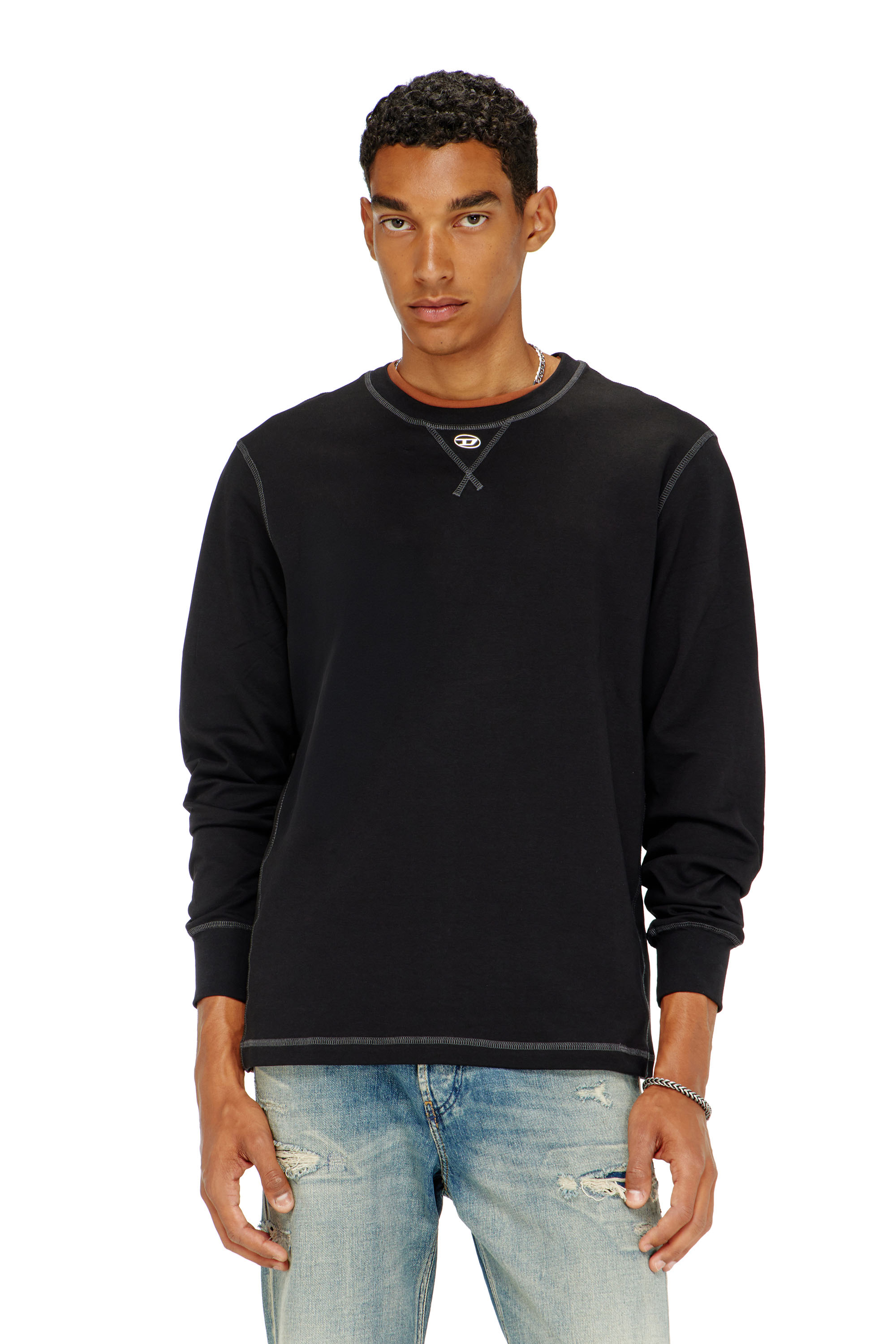 Diesel - T-MADJUST-LS-TR, Camiseta de manga larga de algod&oacute;n con Oval D Hombre in Gris - 1