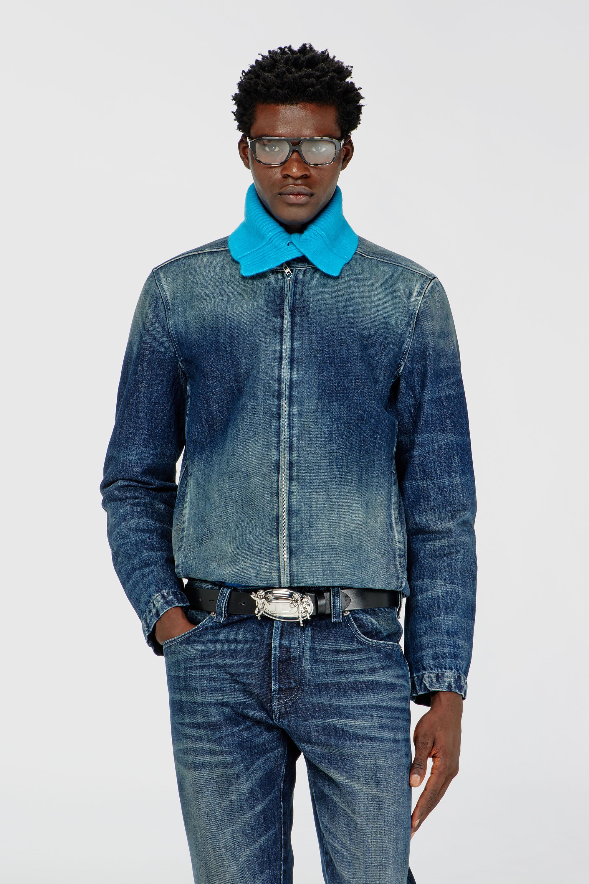 Diesel - D-GLORY-FSJ, Chaqueta tipo moto de denim Hombre in Azul marino - 1