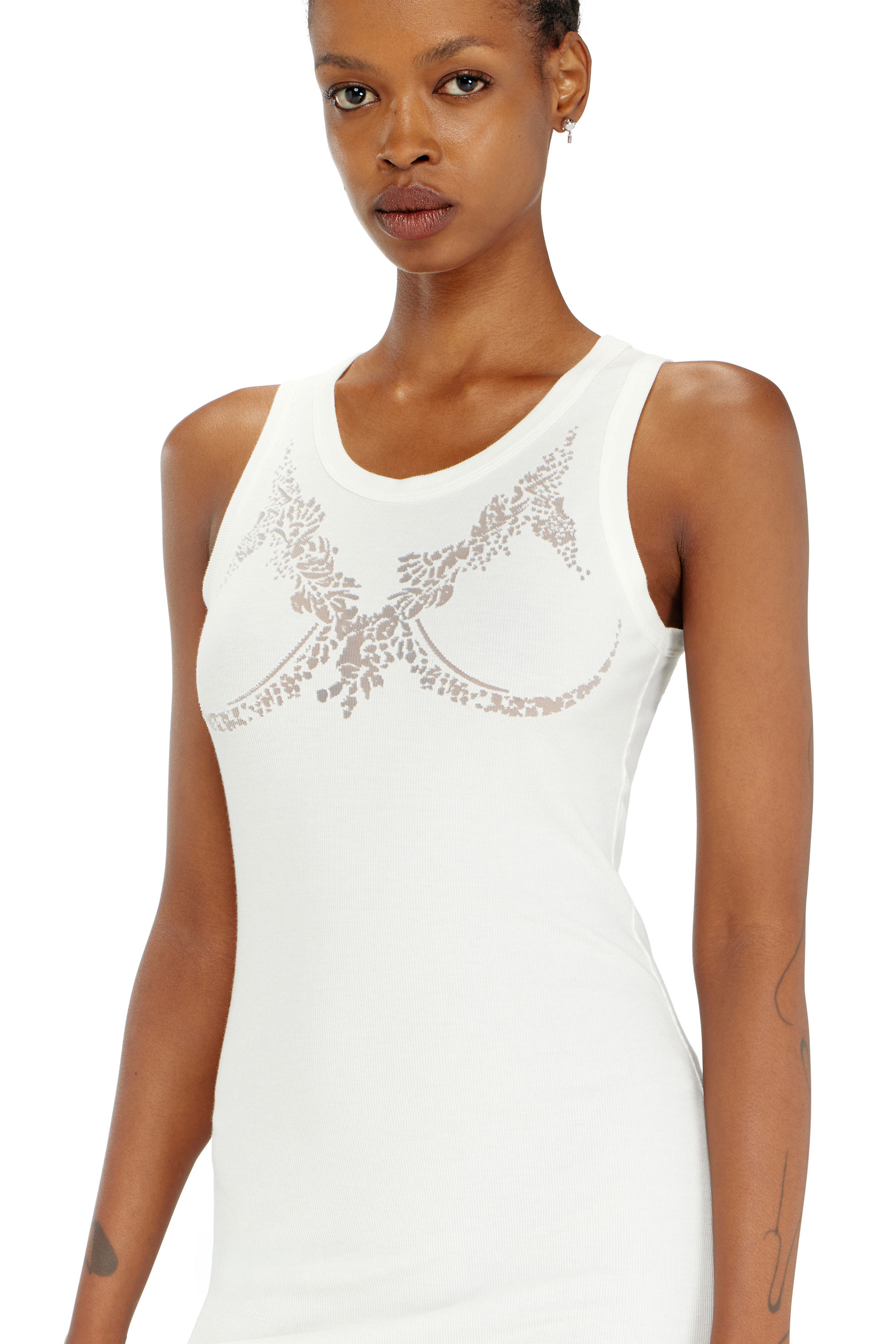 Diesel - PR-D-ANKI-LACE-R, Vestido mini tipo tank con efecto encaje devor&eacute; Mujer in Blanco - 4