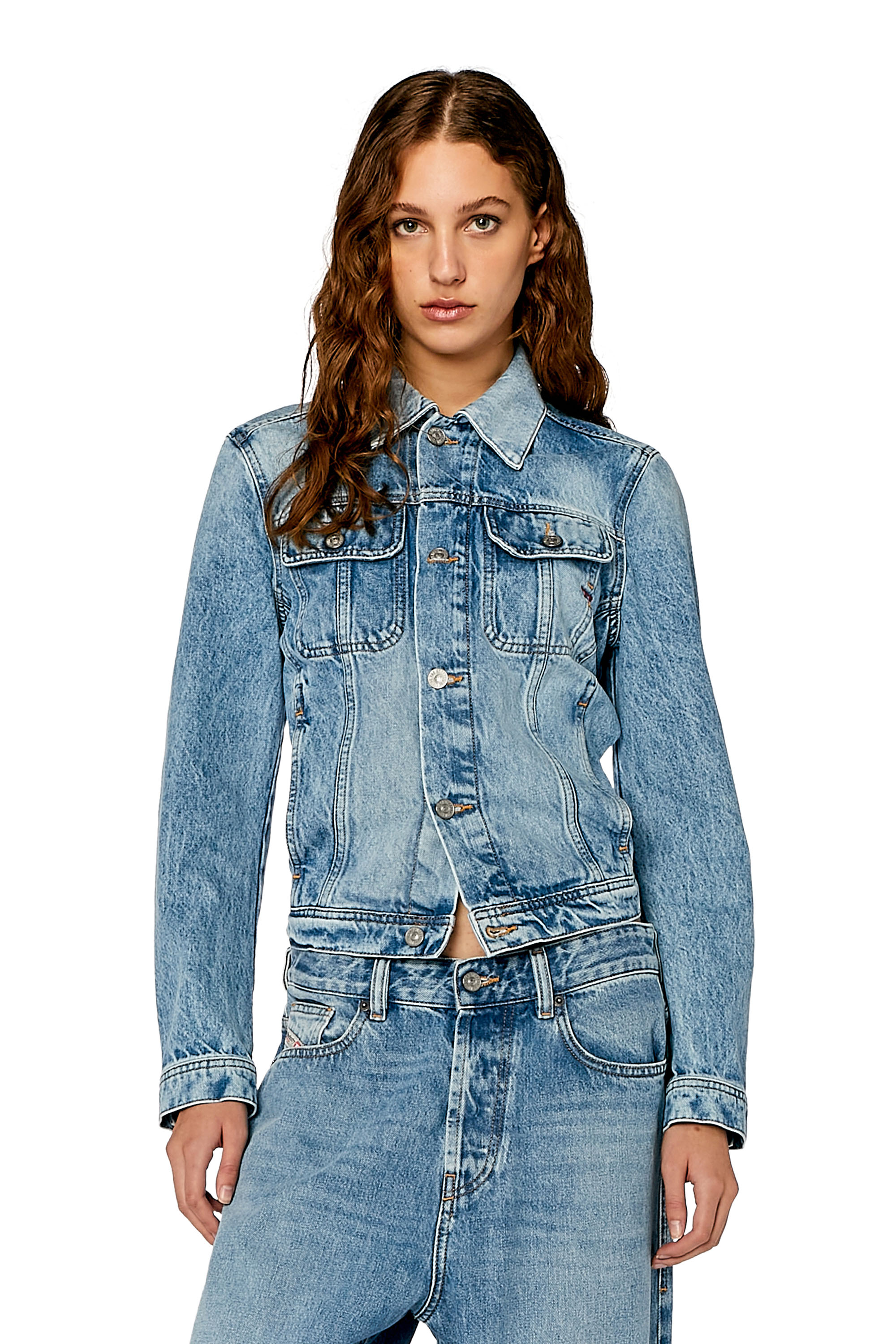 Diesel - DE-BONNY, Chaqueta trucker en denim Mujer in Azul marino - 1