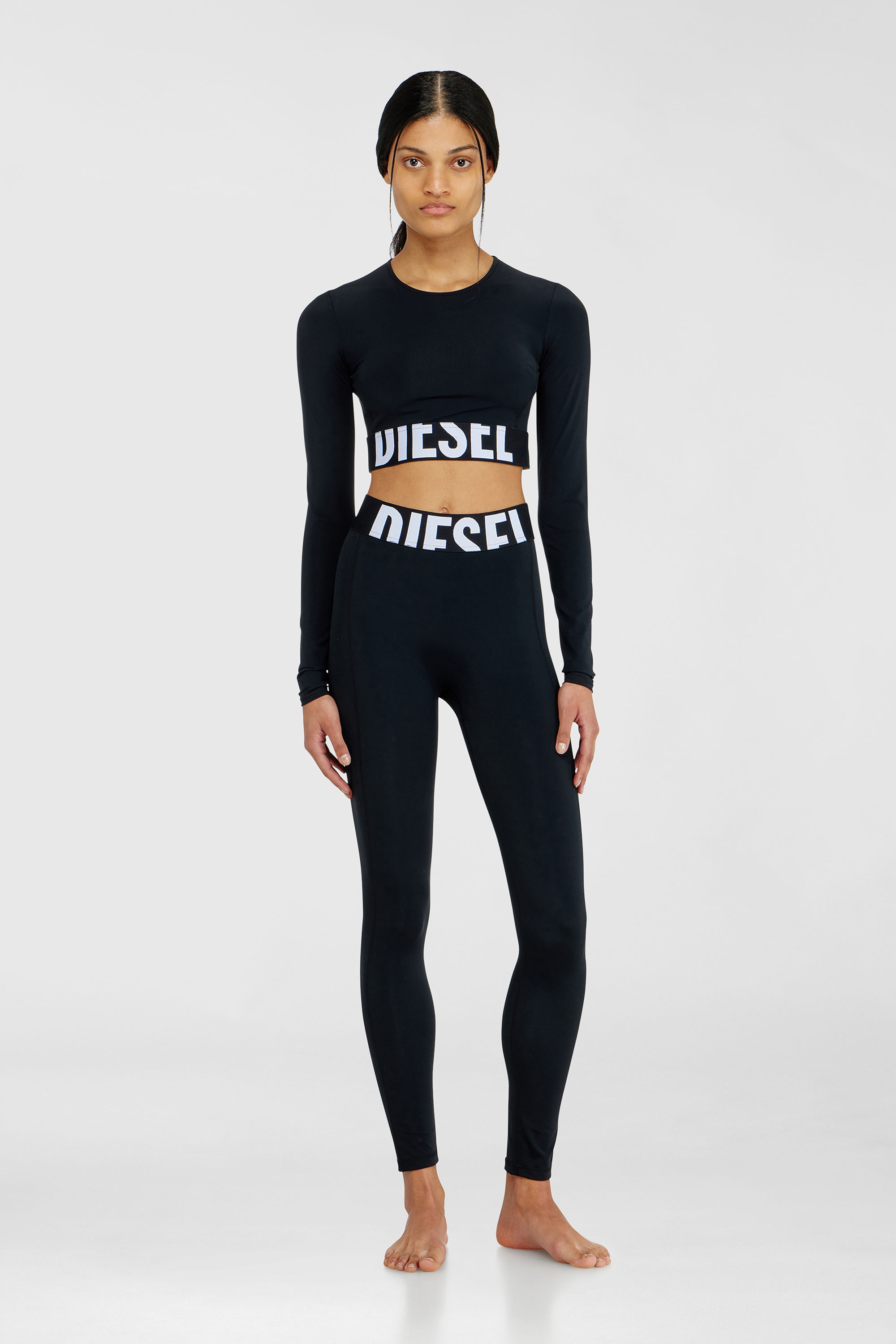 Diesel - MELISSA-D-POP, Top corto de microfibra con logotipo recortado Mujer in Negro - 2