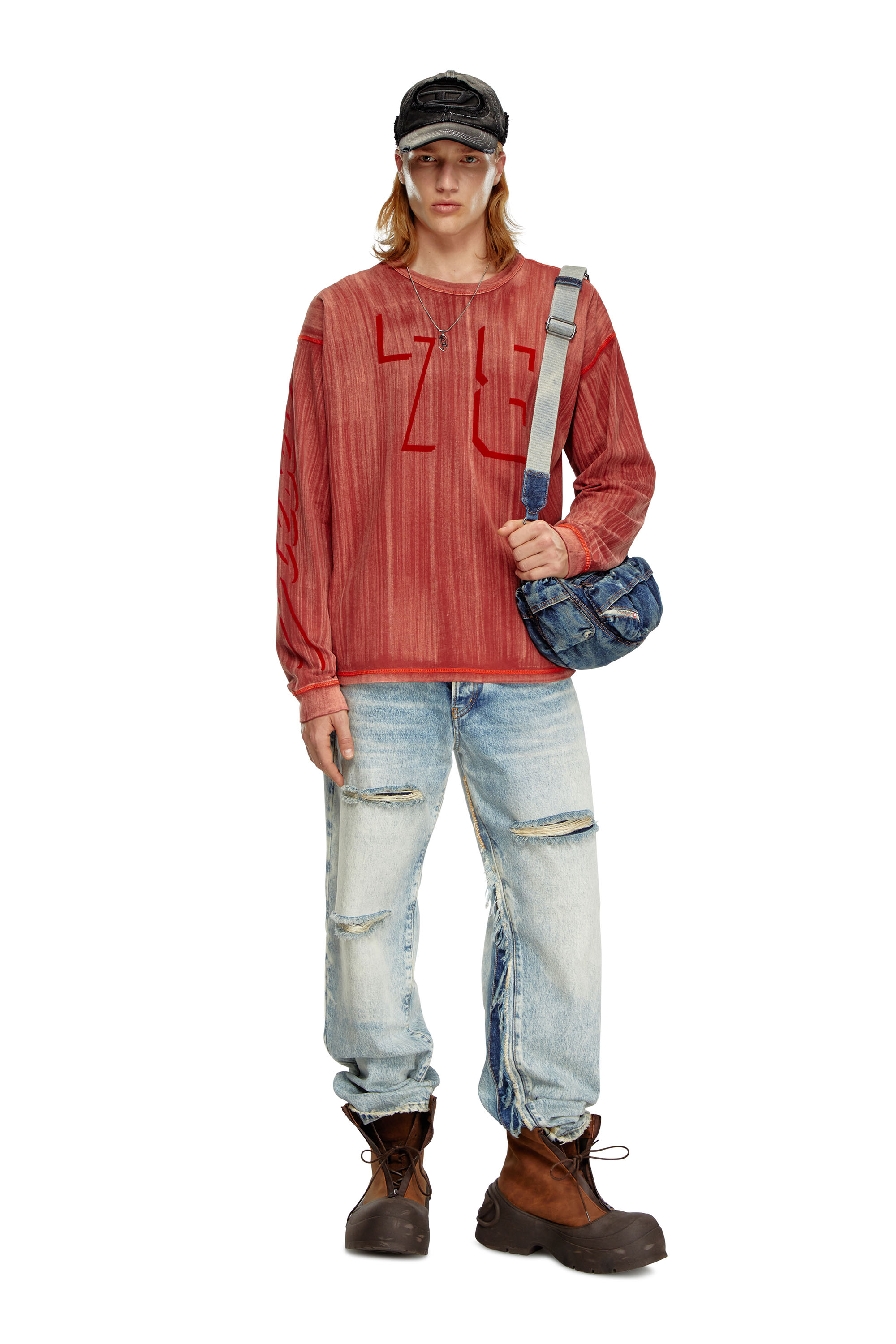 Diesel - T-BOXT-LS-Q2, Hombre Camiseta de manga larga con desteñido a pinceladas in Rojo - Image 2