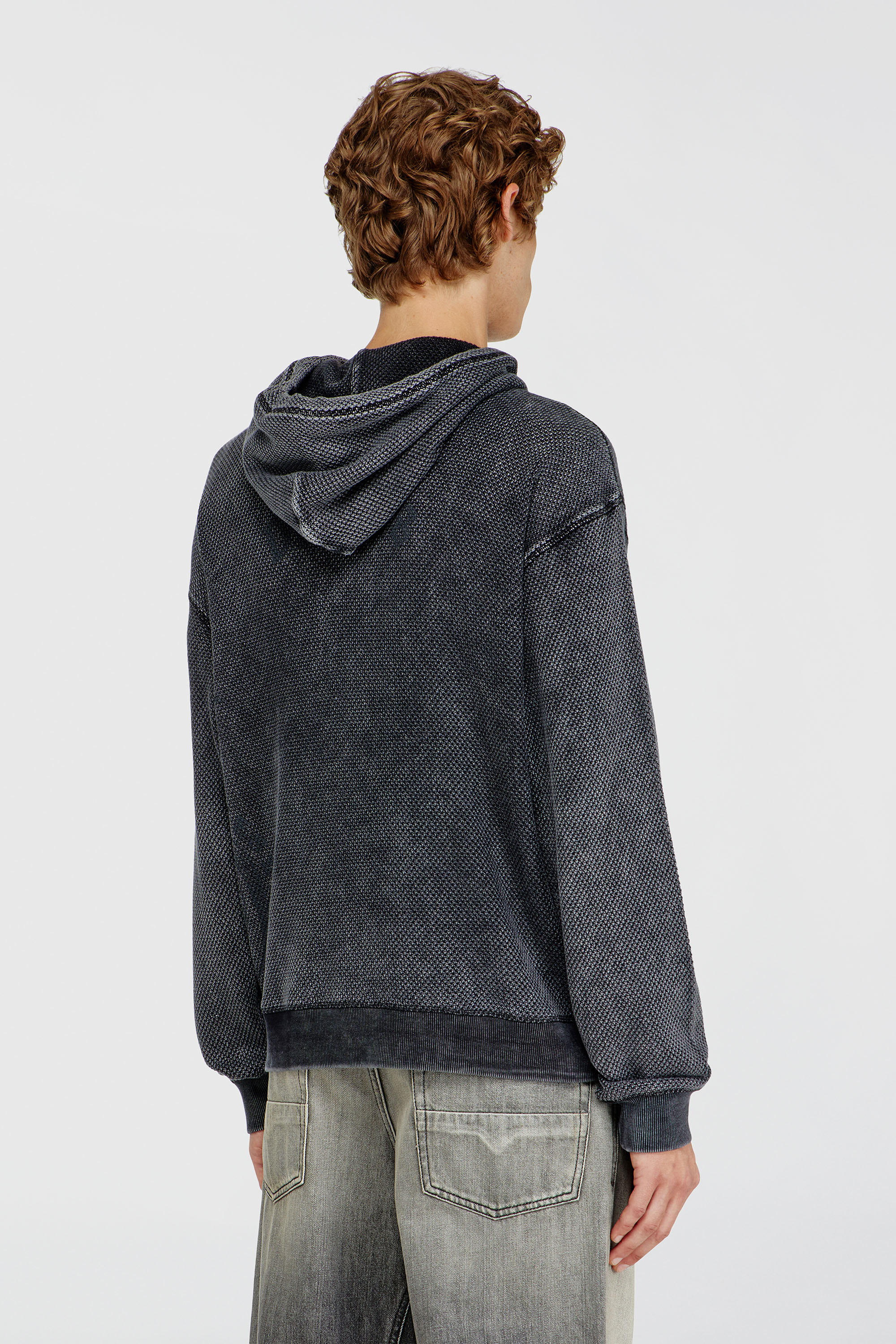 Diesel - S-NORM-HOOD-AA1, Man's Hoodie in textured cotton mesh in Dark grey - 4