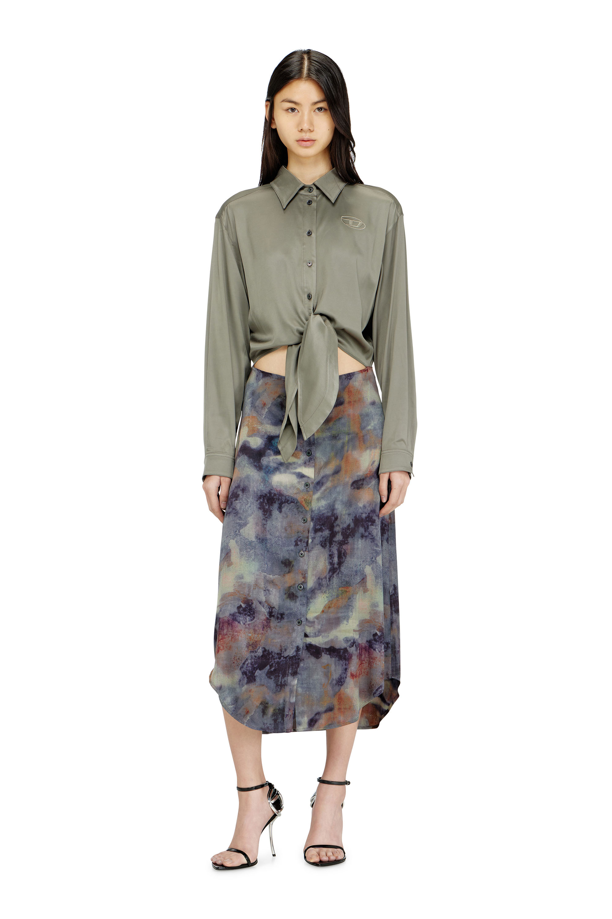 Diesel - D-ELTA, Vestido midi de sat&eacute;n con parte superior anudada Mujer in ToBeDefined - 2