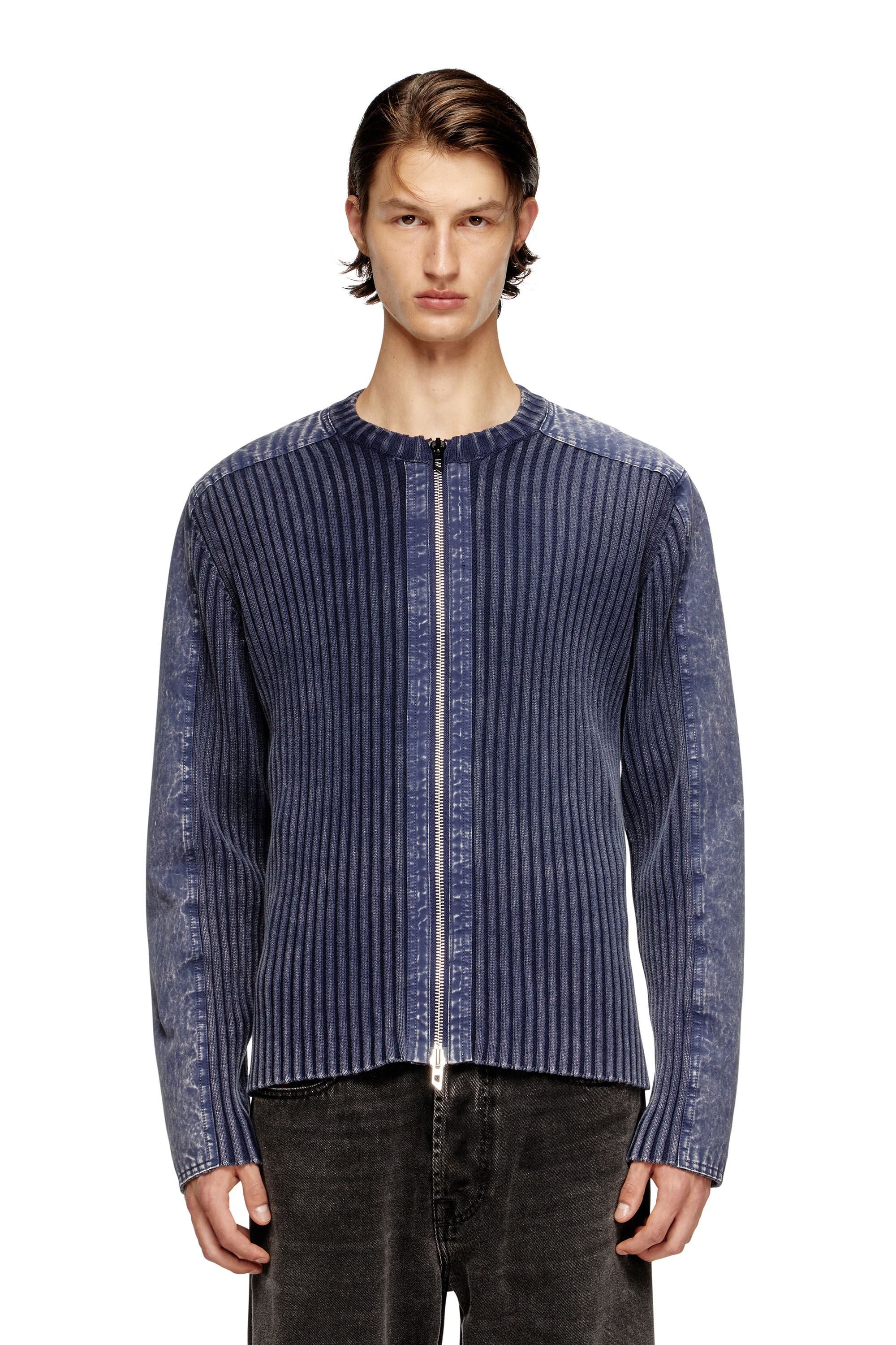 Diesel - K-MATTY, Cárdigan con cremallera y bandas de denim en las mangas Hombre in ToBeDefined - 1