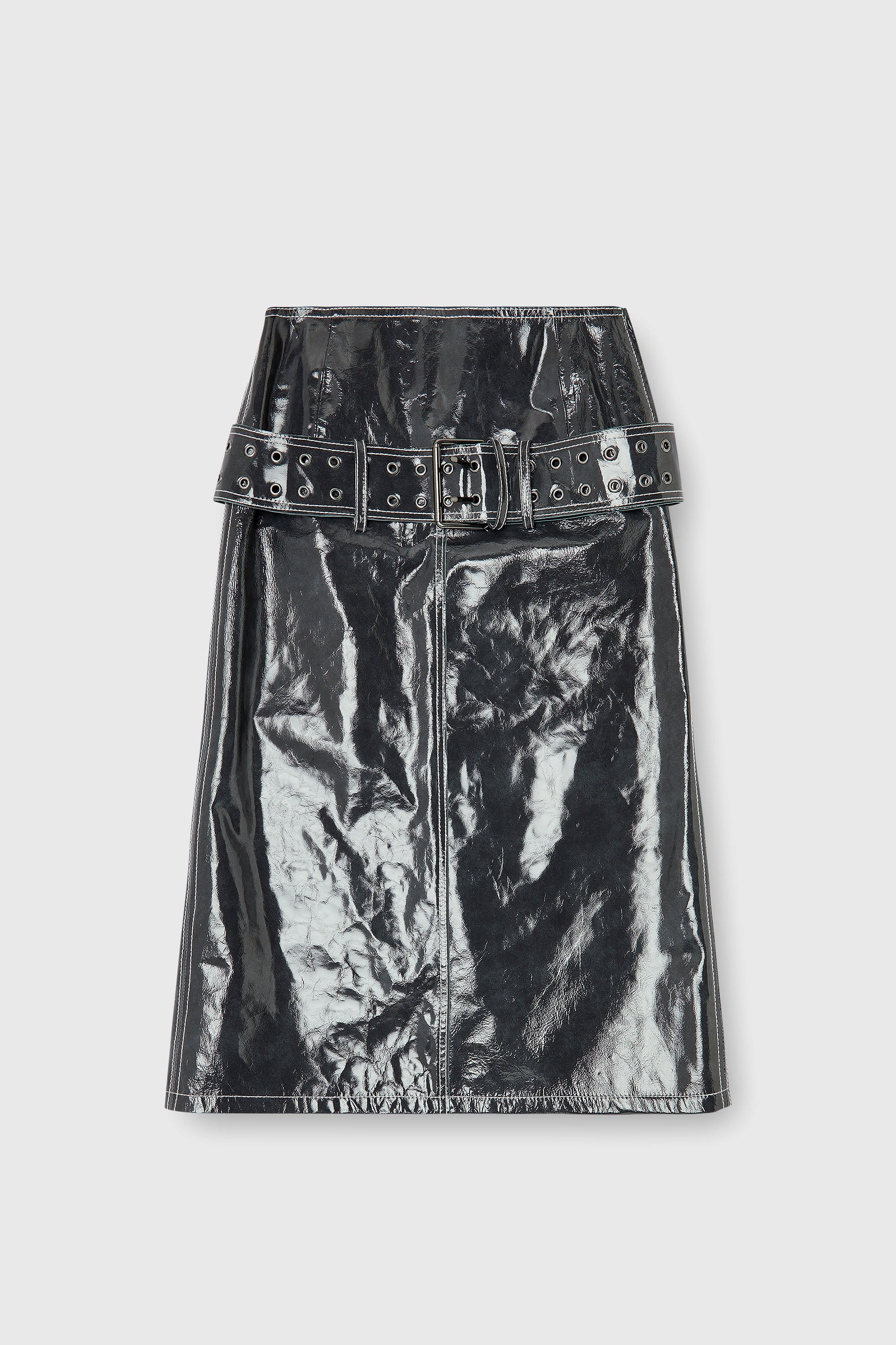 Diesel - L-ASCAR, Falda midi de charol con cintur&oacute;n Mujer in Gris - 2