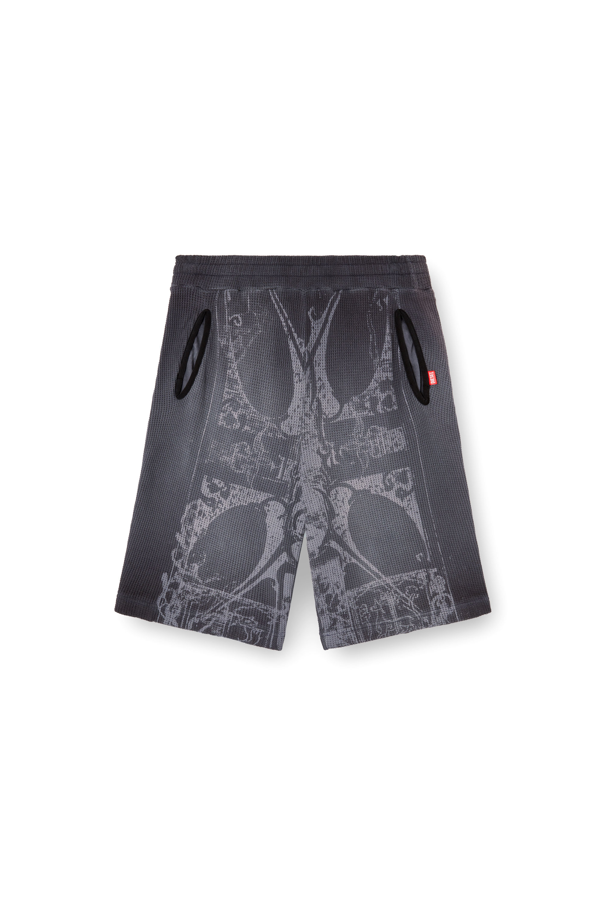 Diesel - P-WARKY-SHORT, Pantalones cortos de gofre con estampado medieval Hombre in Negro - 3
