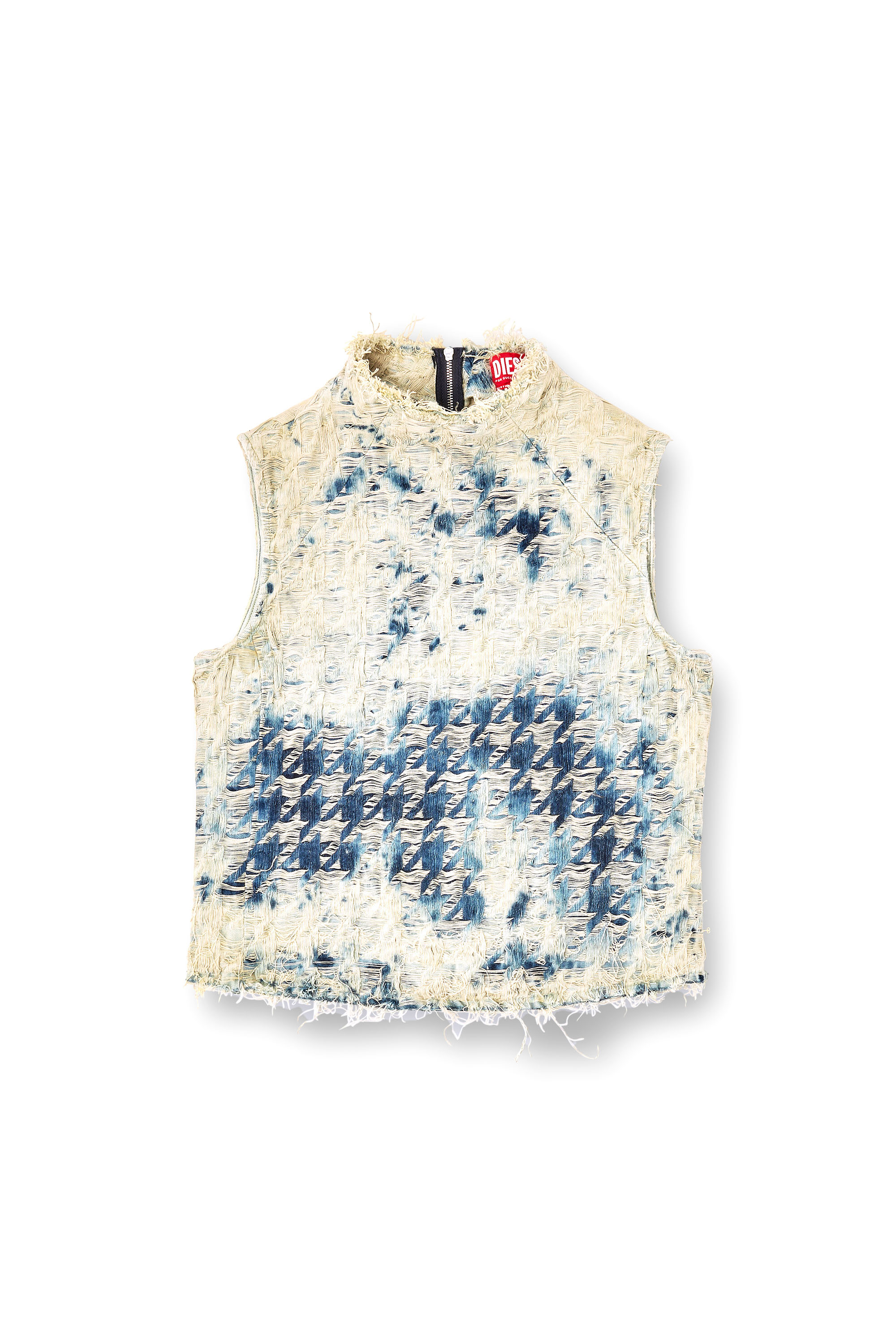 Diesel - DE-TAPI-FSH2, Top sin mangas en denim con tejido de pata de gallo Mujer in Azul marino - 3