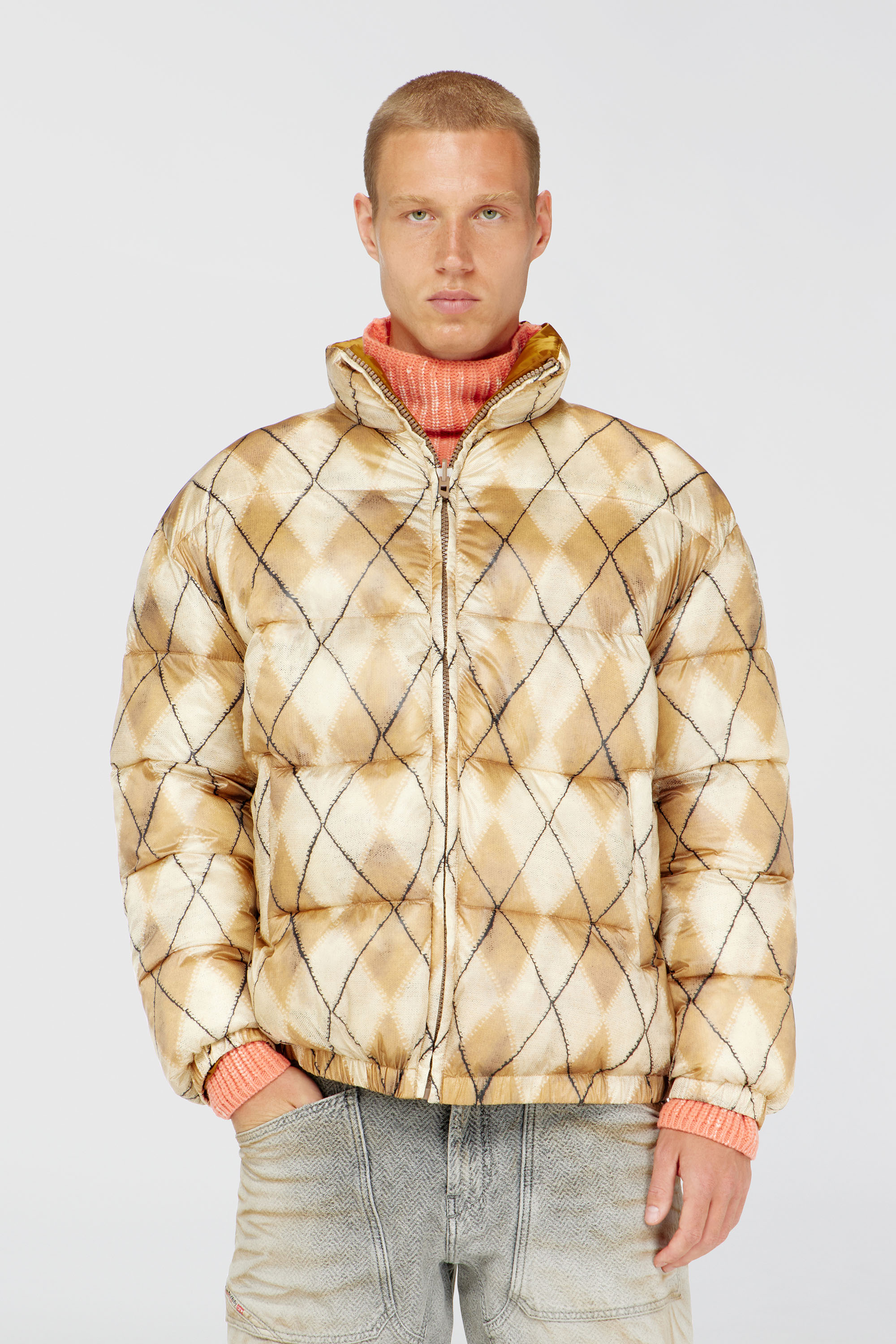 Diesel - W-BOURB-DLCK, Chaqueta puffer reversible con estampado argyle Hombre in Multicolor - 3