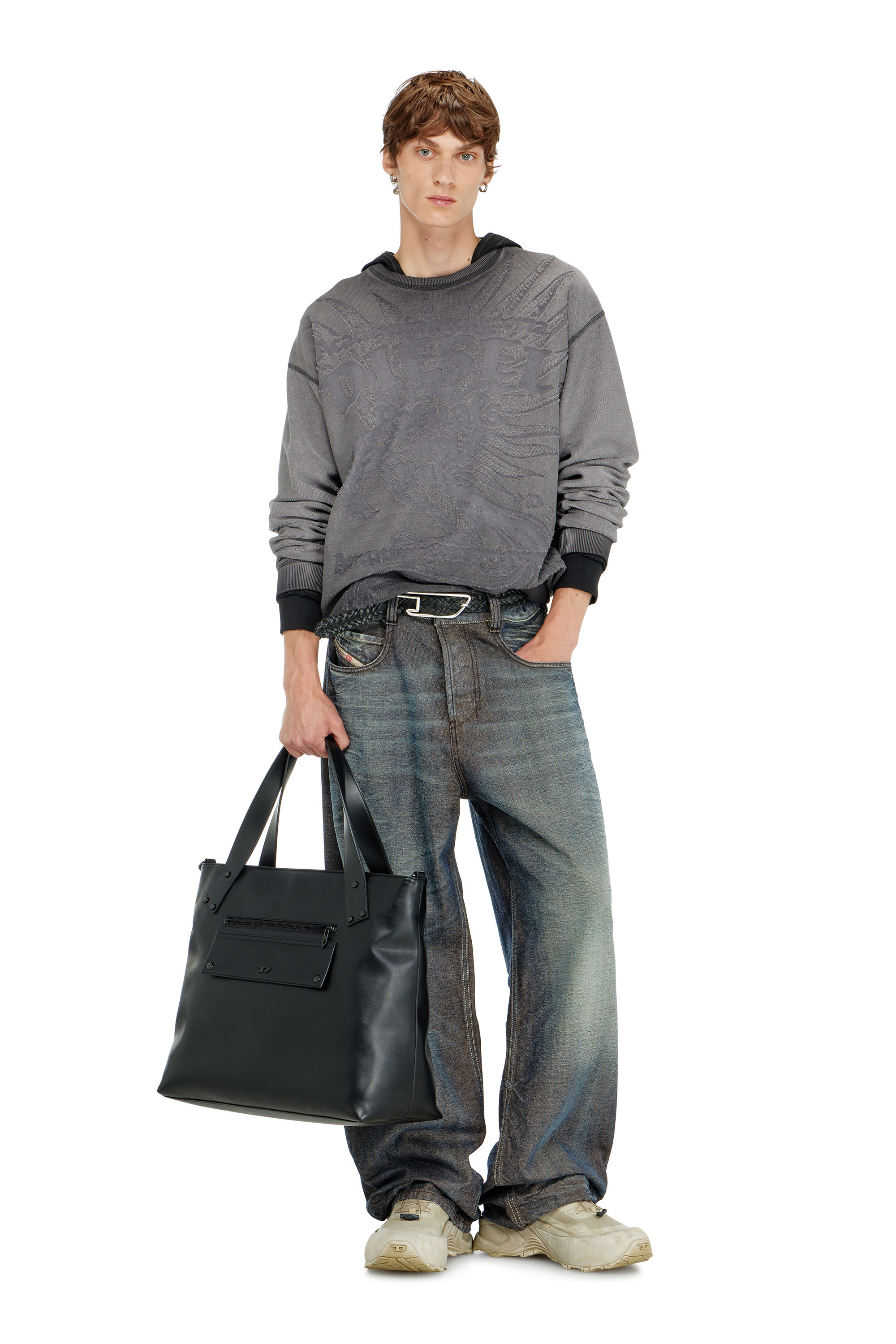 Diesel - S-ARON-RAW, Sudadera con estampado devor&eacute; Hombre in Gris - 2