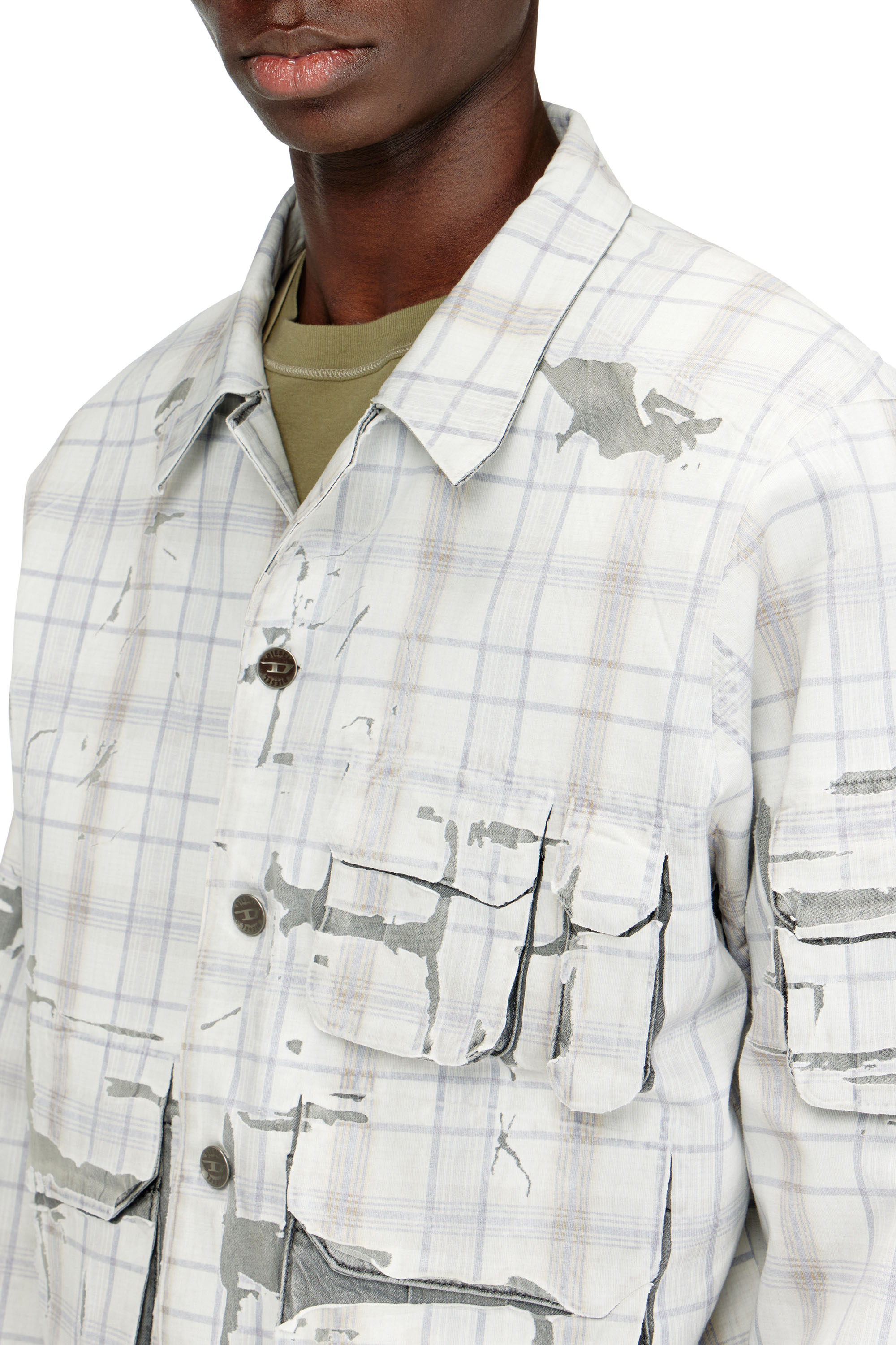 Diesel - D-VALEN-FSI1, Chaqueta vaquera con efecto pelable Hombre in Gris - 5