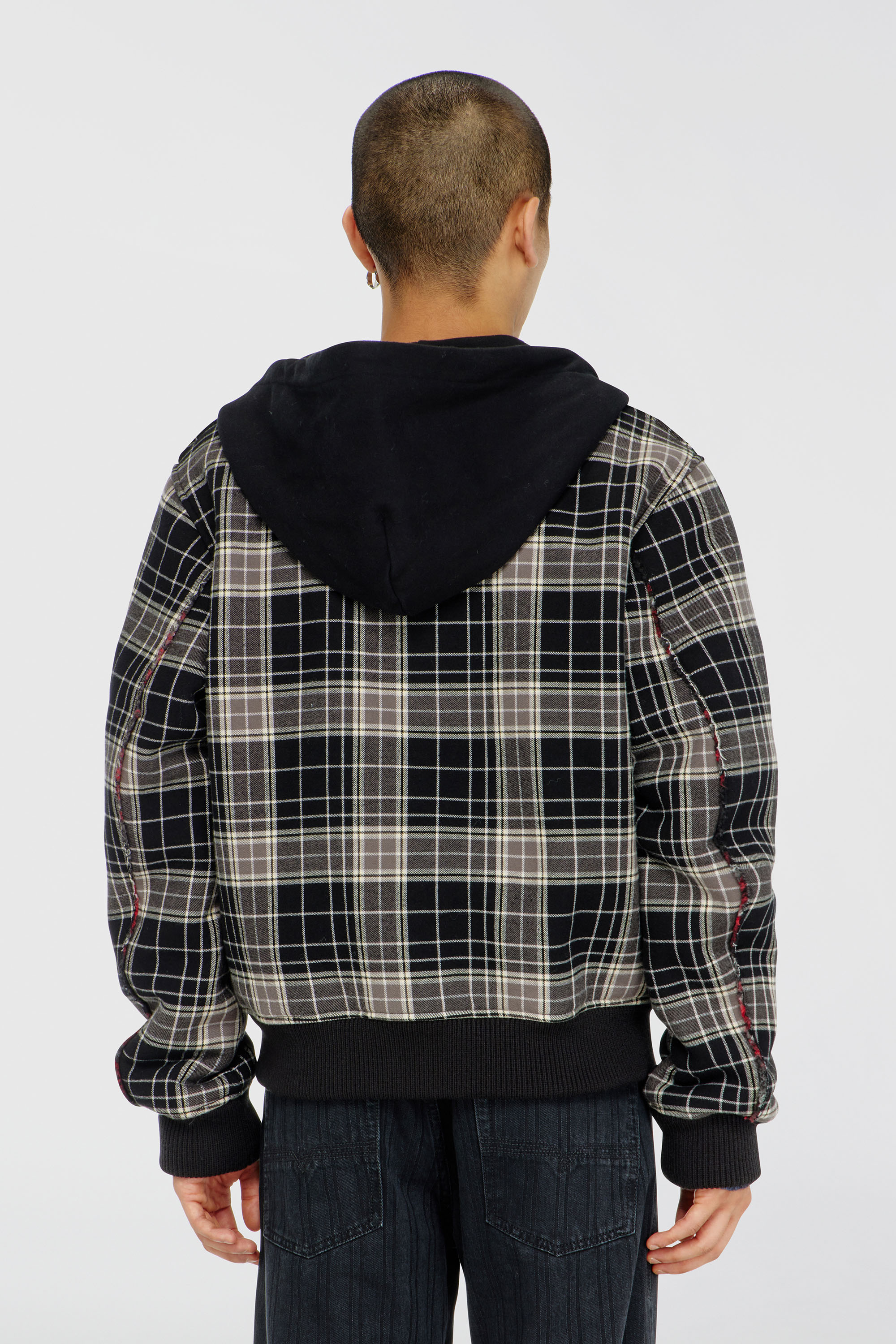 Diesel - W-KUNST, Chaqueta bomber de franela a cuadros con interior teddy Hombre in Multicolor - 4