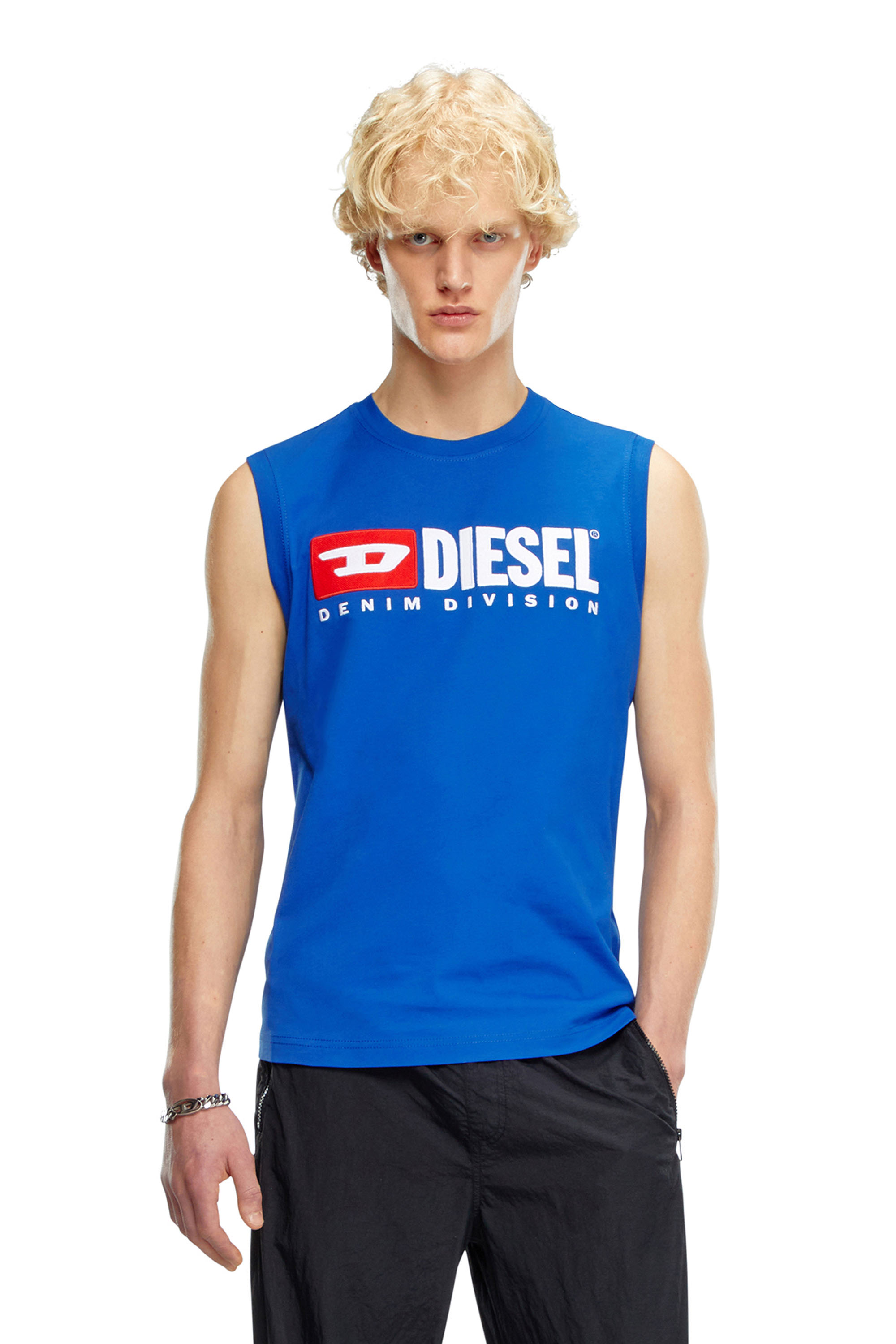 Diesel - T-ISCO-DIV, Camiseta sin mangas con logotipo estampado en el pecho Hombre in Azul marino - 1