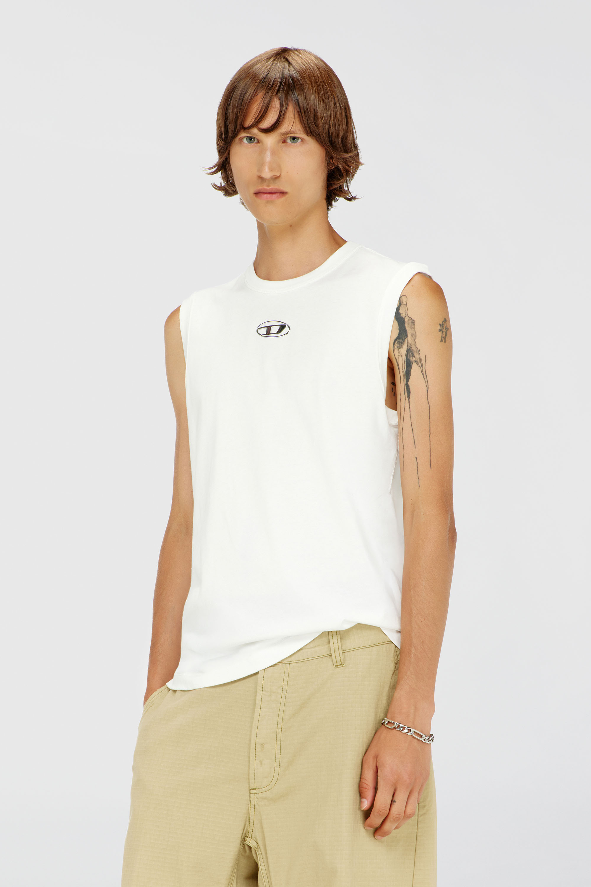 Diesel - T-BISCO-IOD, Camiseta de tirantes de algod&oacute;n sin mangas con Oval D met&aacute;lico Hombre in Blanco - 1