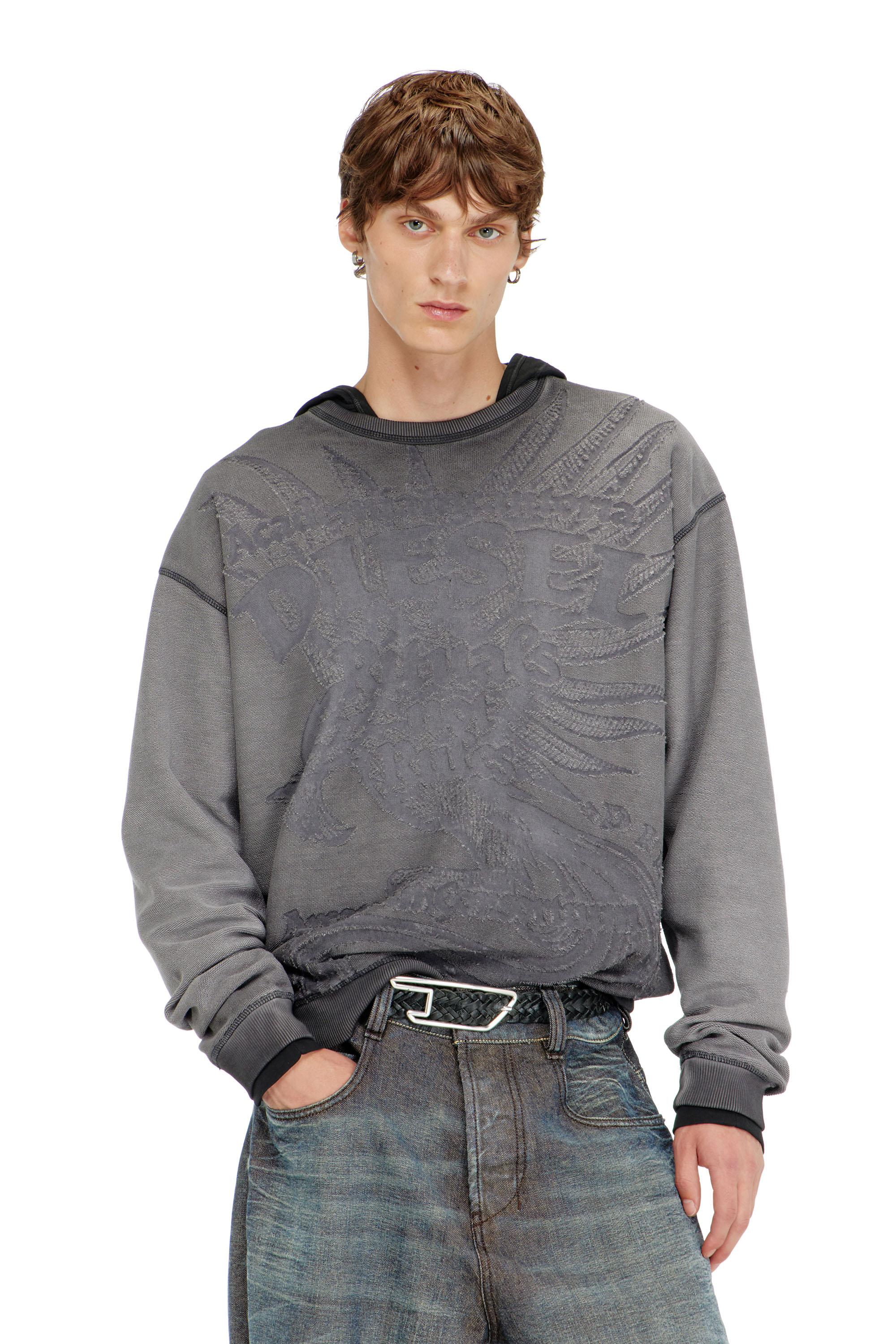 Diesel - S-ARON-RAW, Sudadera con estampado devor&eacute; Hombre in Gris - 1