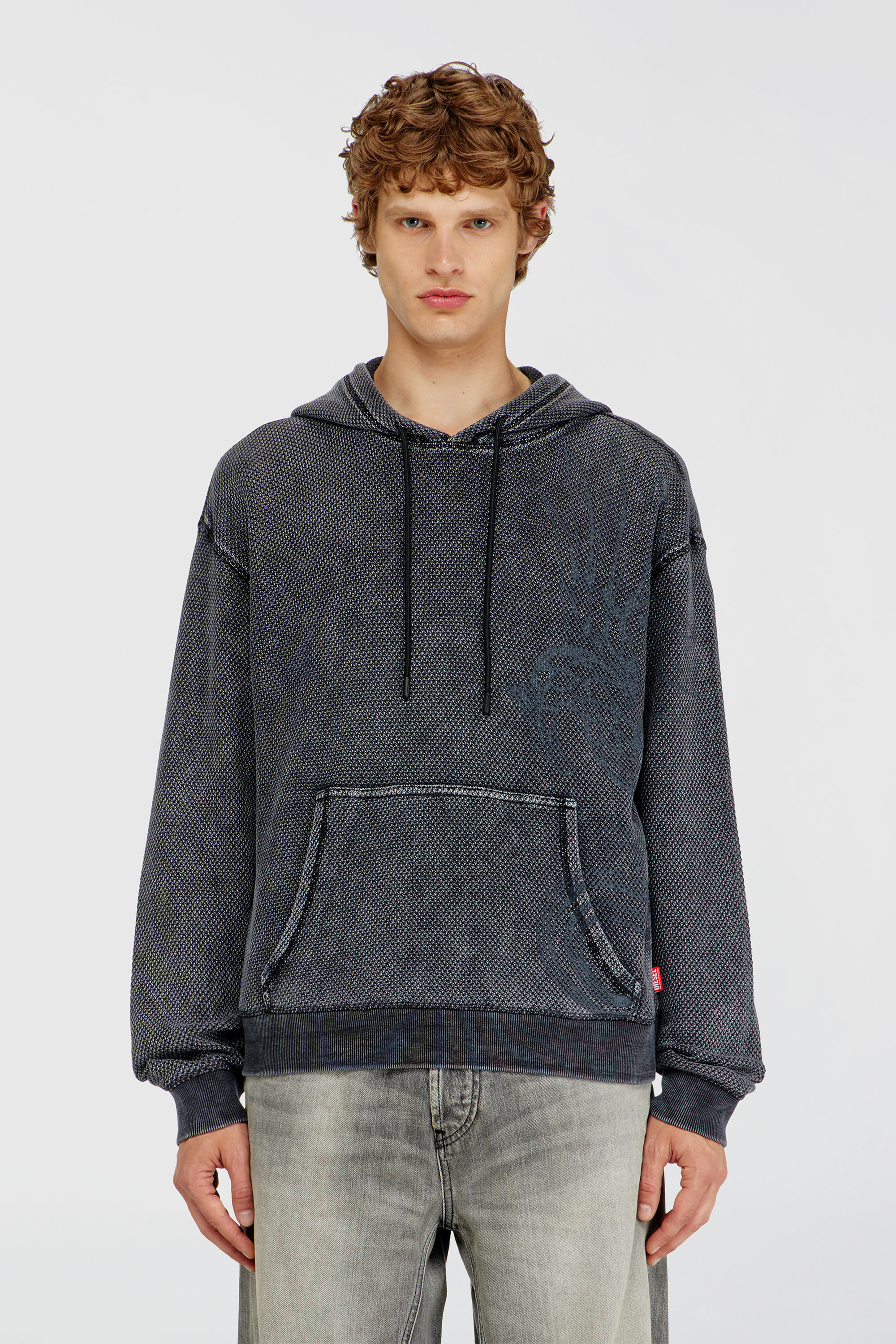 Diesel - S-NORM-HOOD-AA1, Man's Hoodie in textured cotton mesh in Dark grey - 3