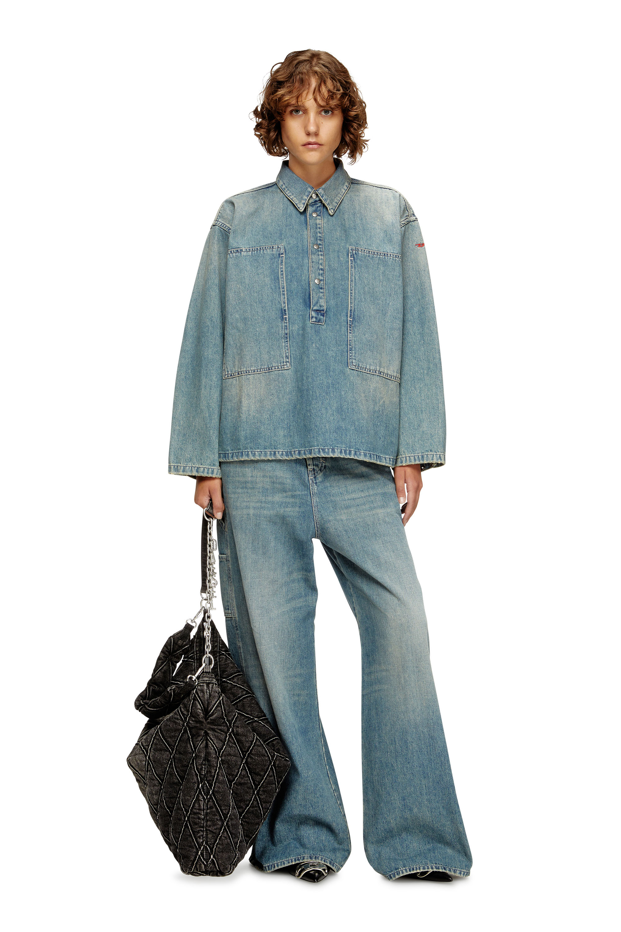 Diesel - DE-PRISS, Top abotonado en denim de estilo utility Mujer in Azul marino - 1