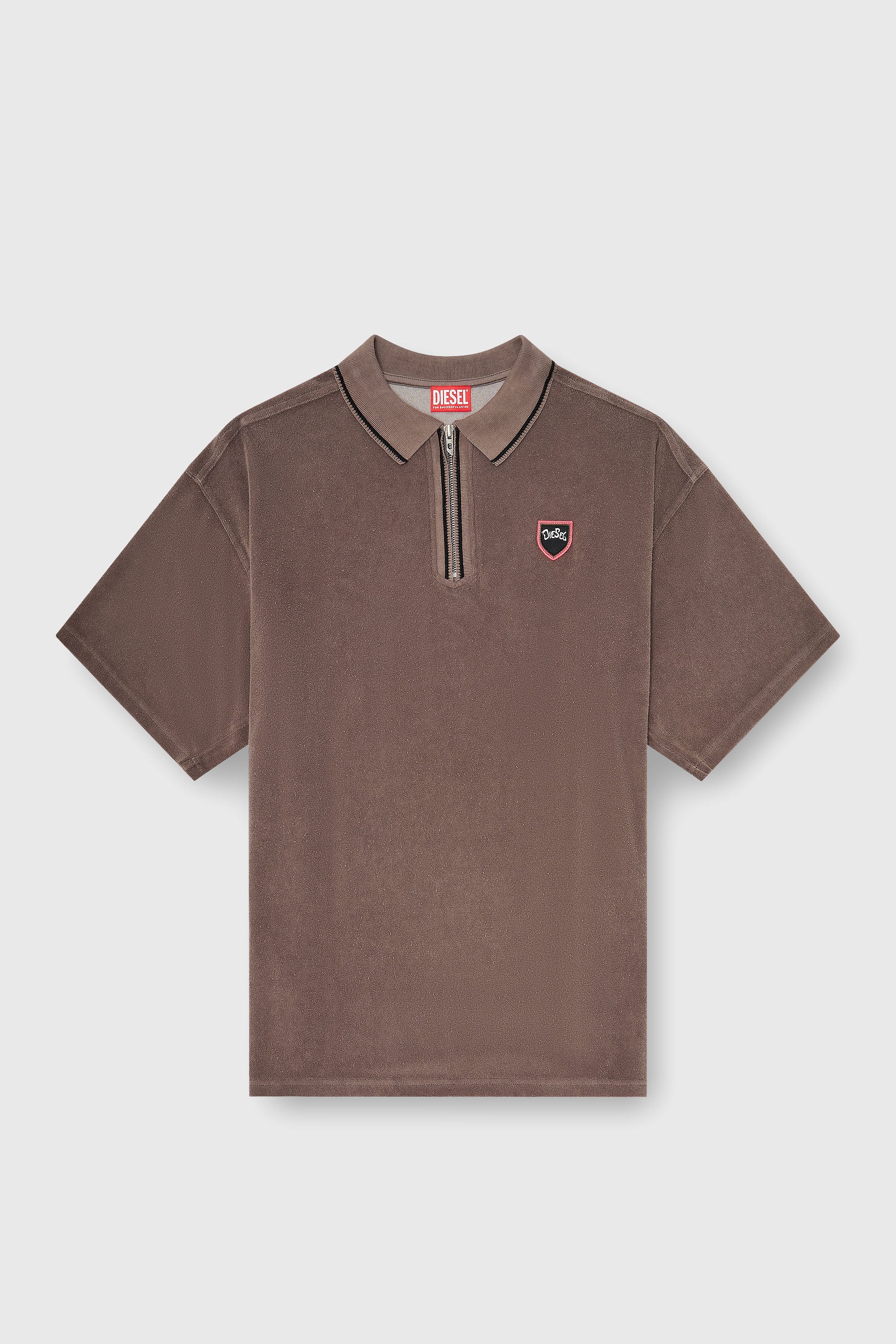 Diesel - T-SPONGY-ZIP, Polo de chenilla con patch de escudo Hombre in Marr&oacute;n - 2