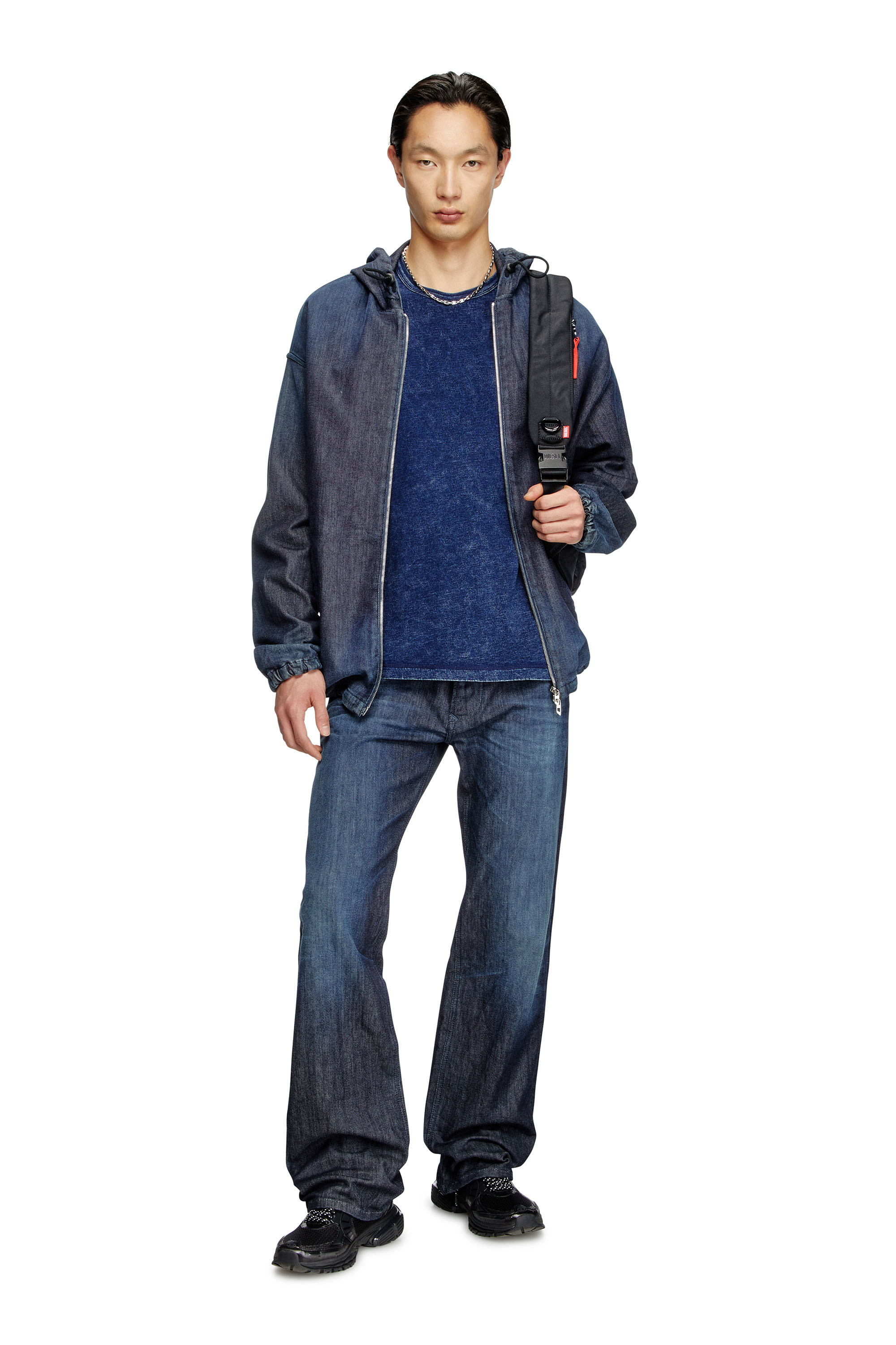 Diesel - T-ADJIND, Camiseta de tejido de aspecto denim Hombre in Azul marino - 1