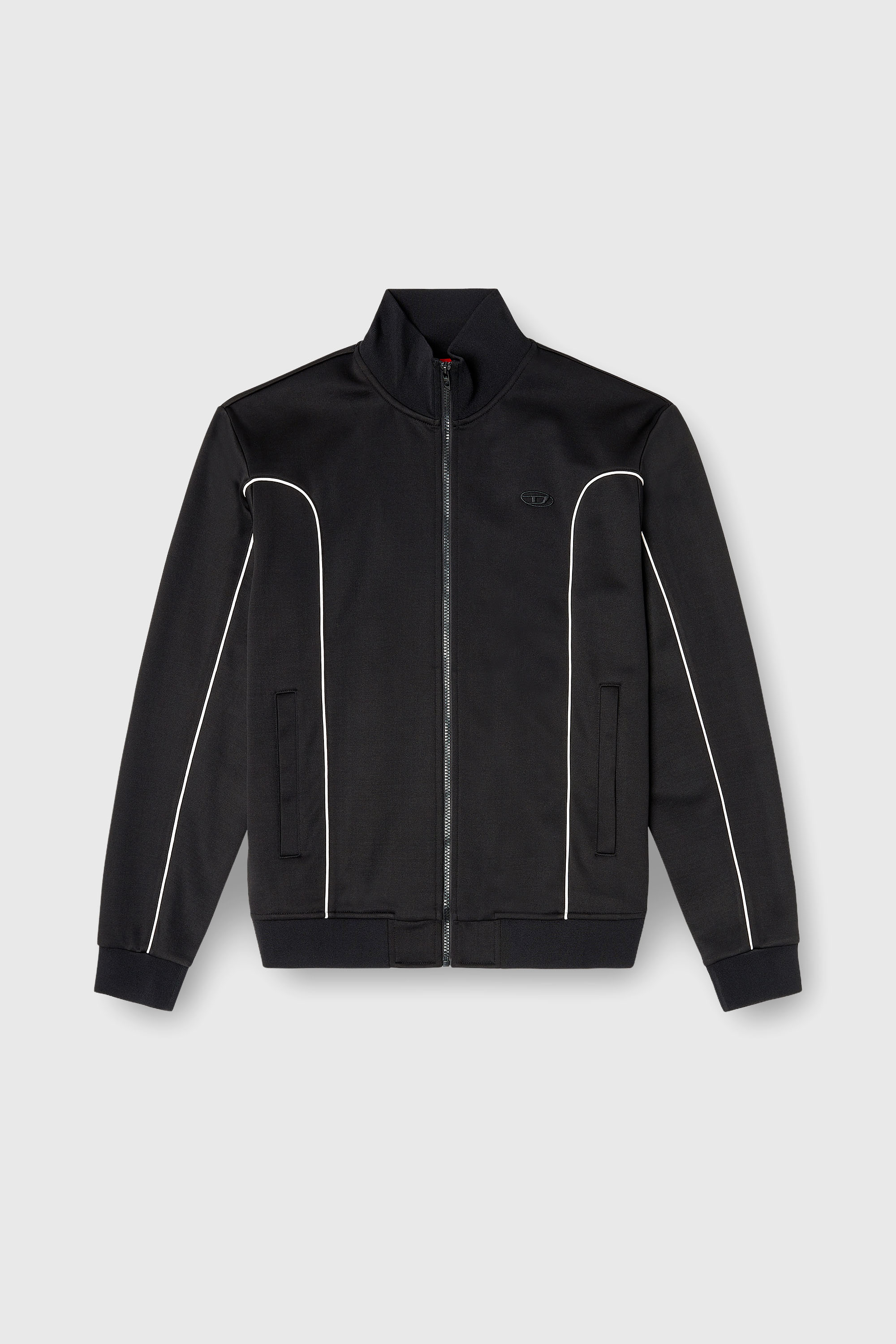 Diesel - S-LOCKING-DO, Chaqueta de ch&aacute;ndal de felpa con ribetes en contraste Hombre in Negro - 2