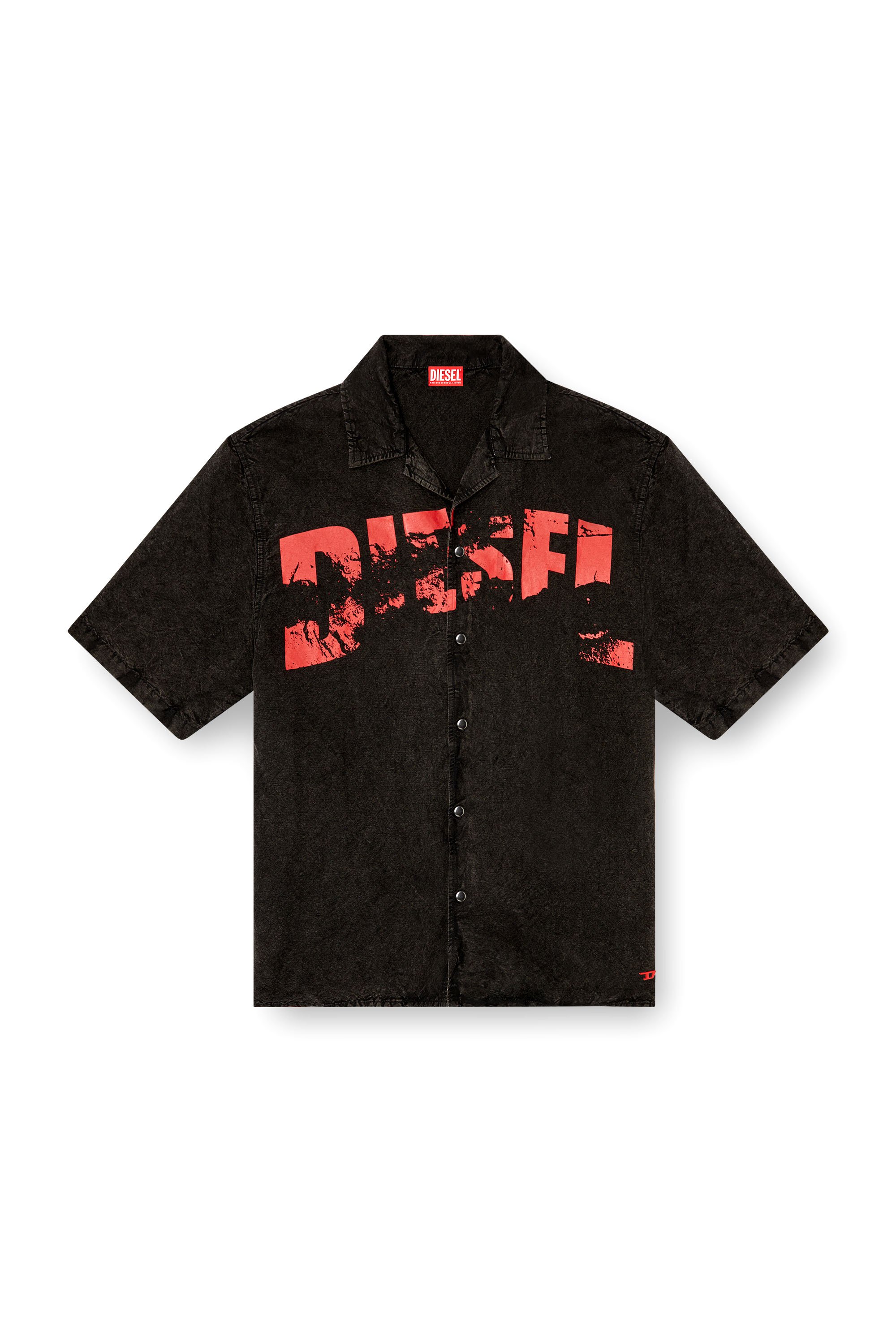 Diesel - CHARLES-D-POP, Camisa de playa de mezcla de lino Hombre in Negro - 4