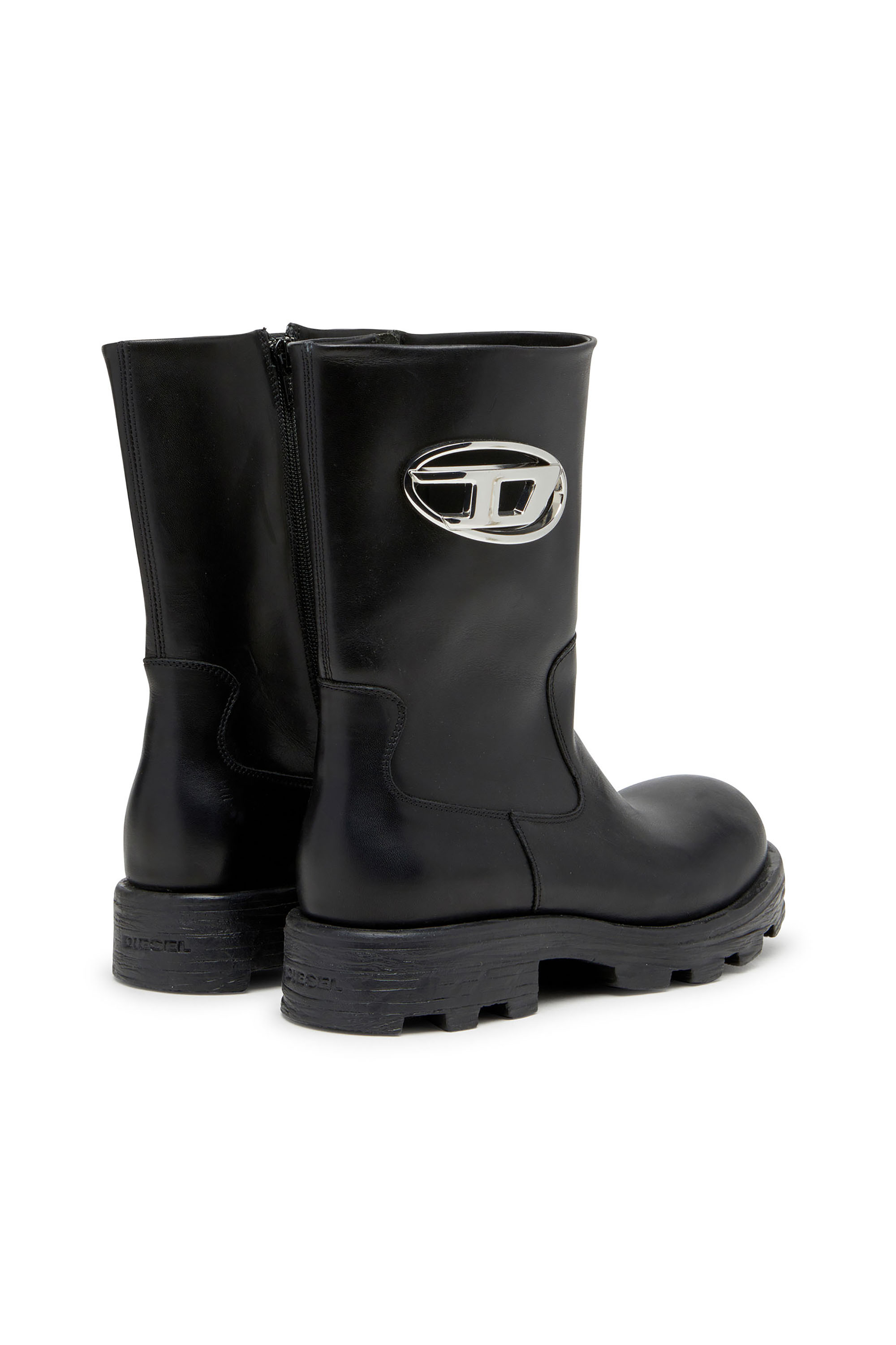 Diesel - D-HAMMER BKR D W, D-Hammer-Botas cut-out de cuero con herrajes con logo Mujer in Negro - 4