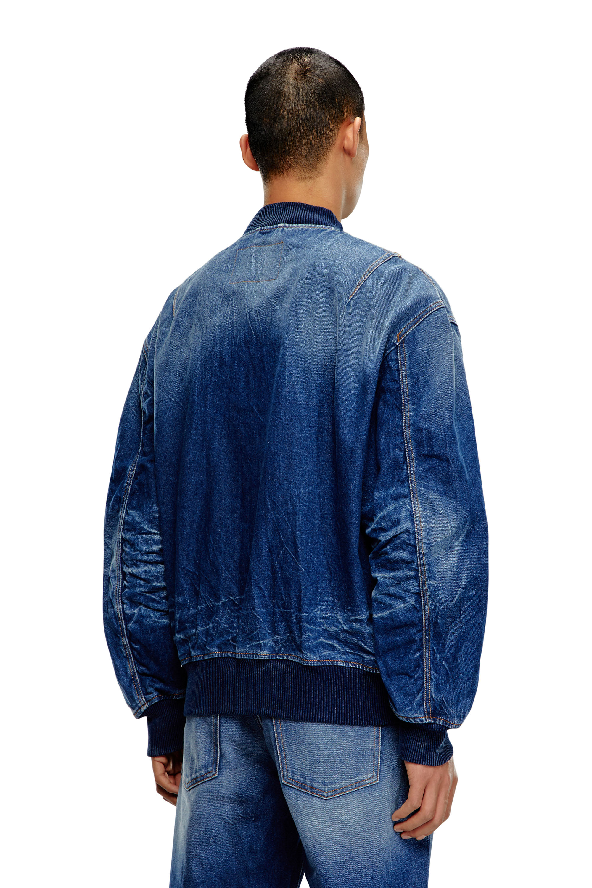 Diesel - D-VINZ-S, Man Bomber jacket in dented denim in Blue - Image 4