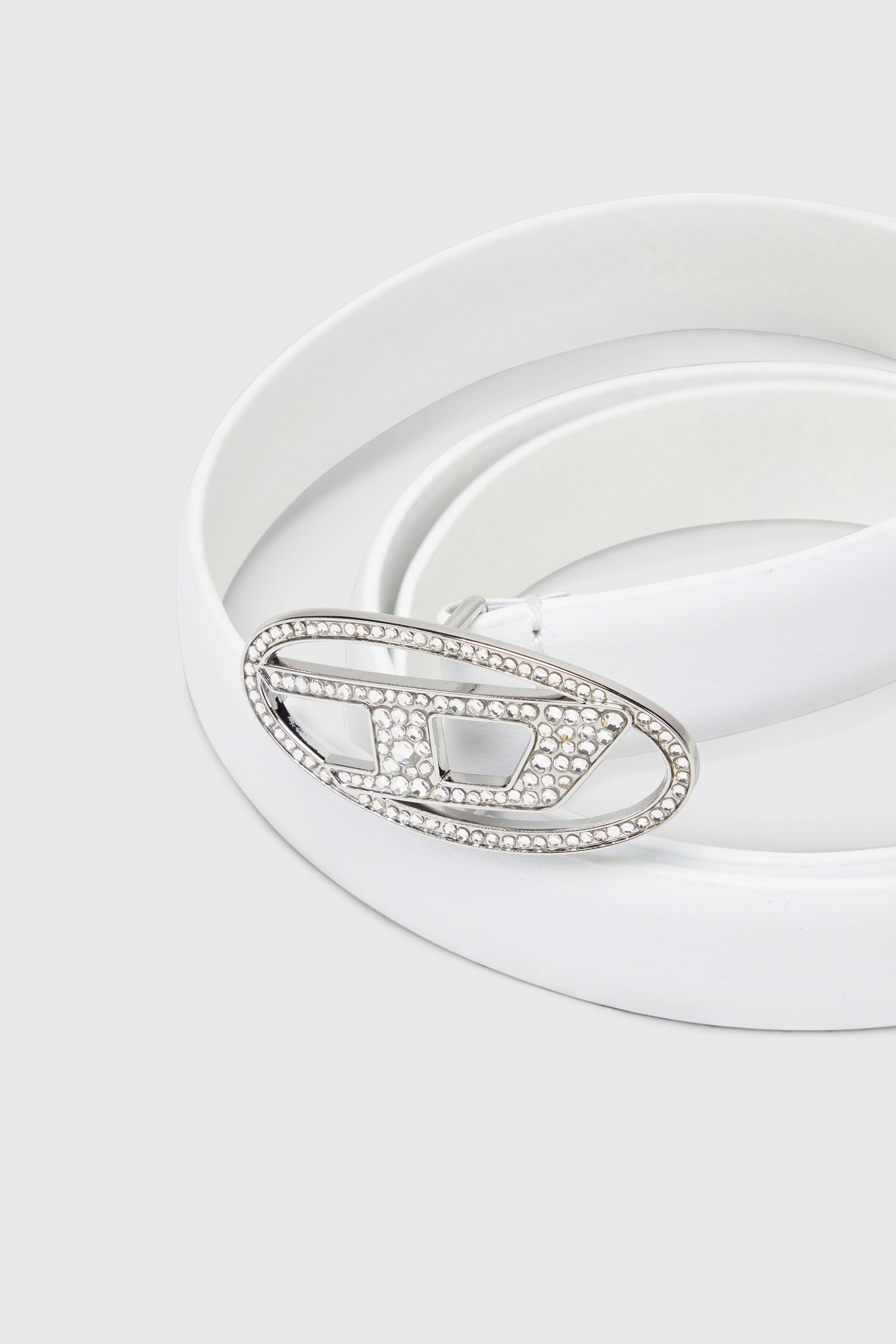 Diesel - B-1DR STRASS 20, Cintur&oacute;n 1.9 cm fino de cuero delgado con hebilla de cristal Mujer in Blanco - 3