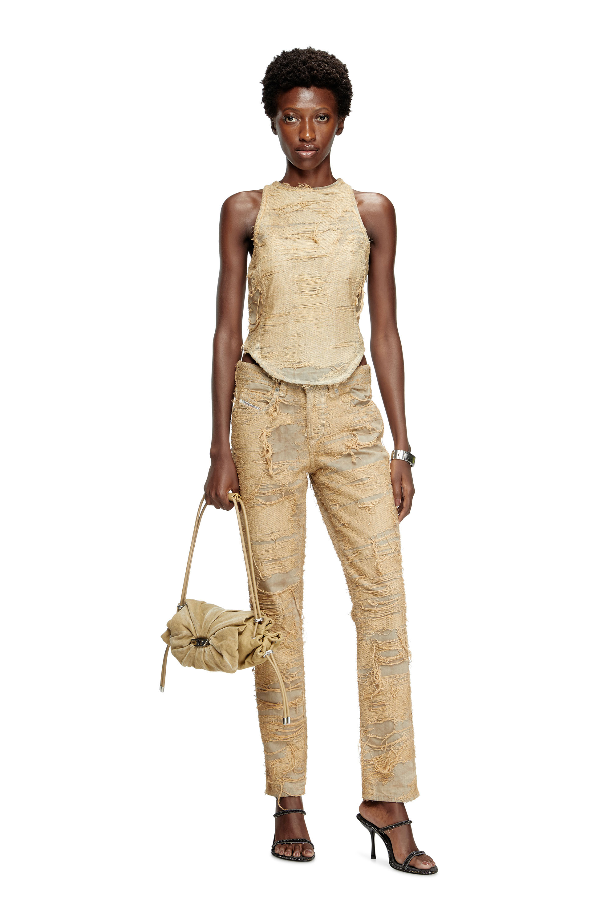 Diesel - DE-ASTRO-FSG, Top en denim sobreteñido con hilos flotantes Mujer in Beige - 2