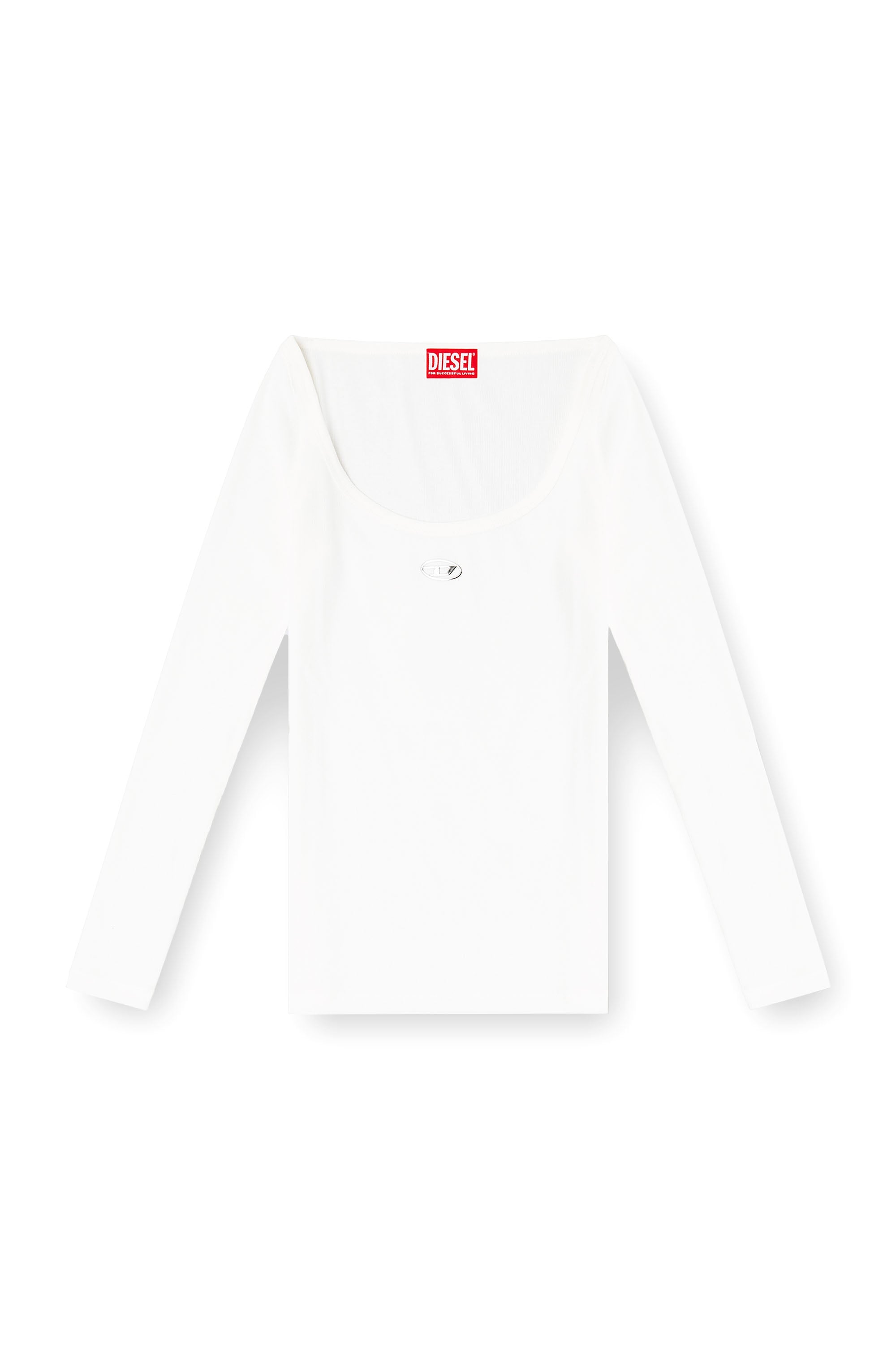 Diesel - T-BAL-OD, Top de manga larga de canal&eacute; con Oval D met&aacute;lico Mujer in Blanco - 3