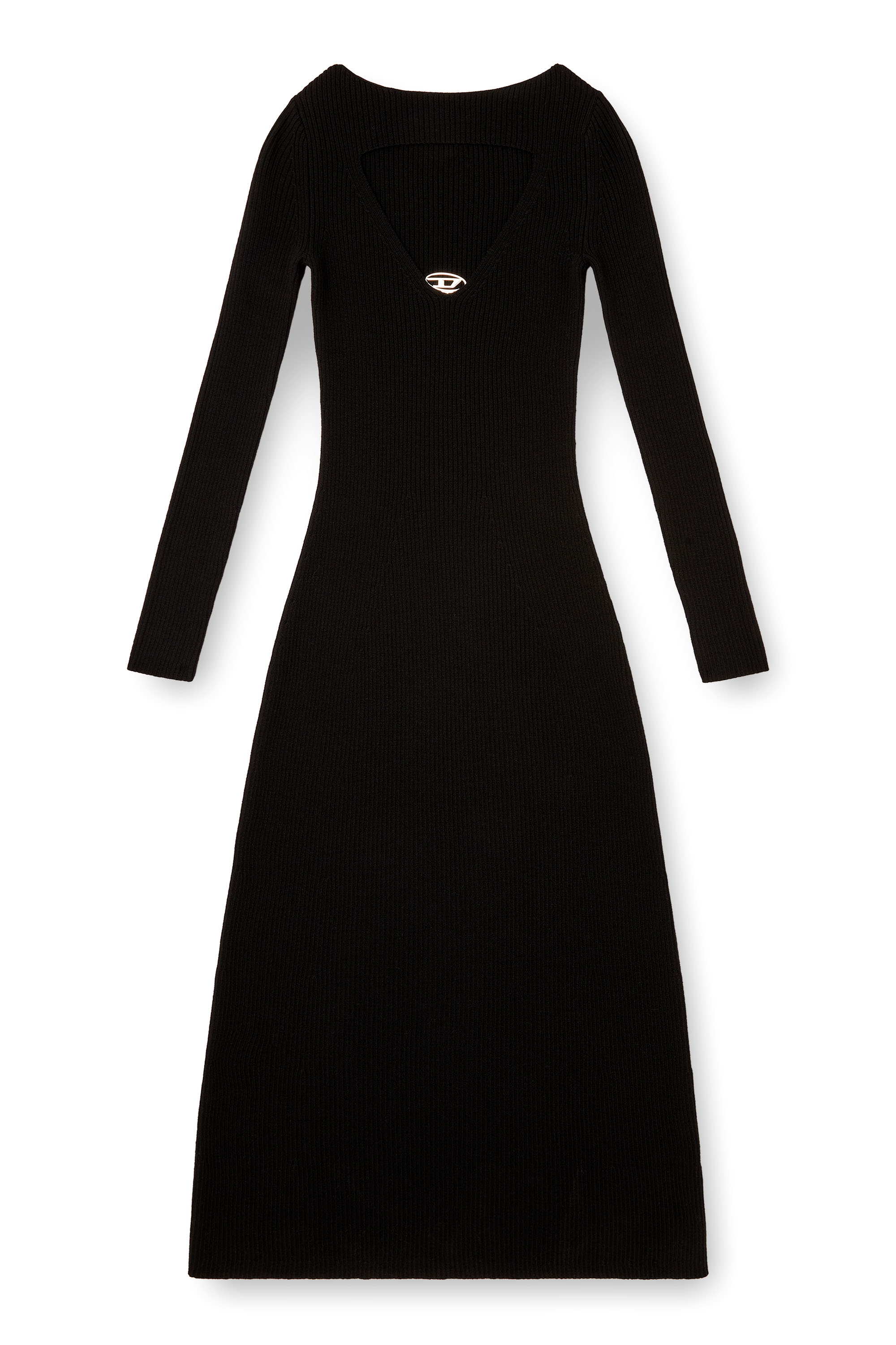 Diesel - M-OLONI, Vestido midi de lana con incrustaciones Mujer in Negro - 3