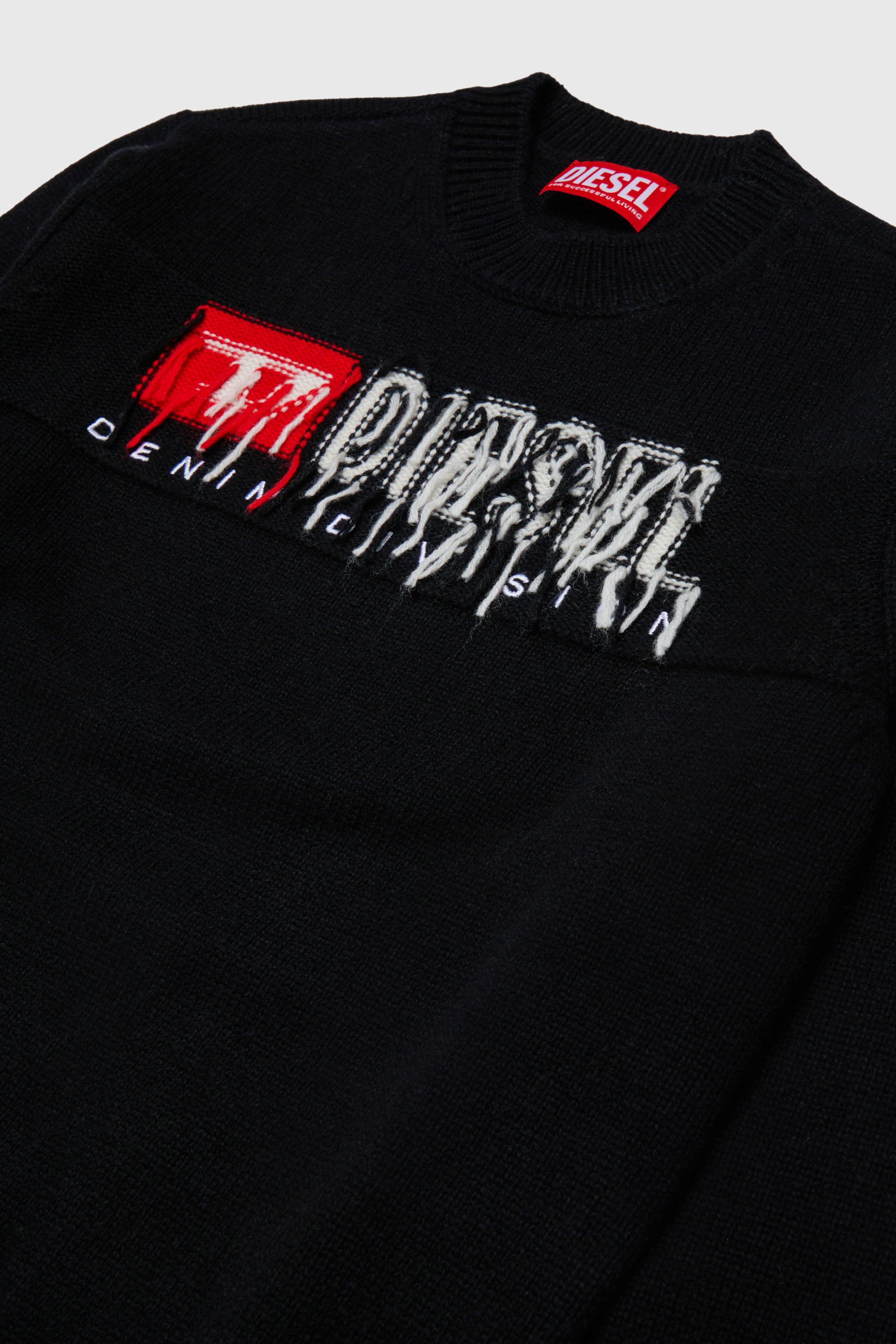 Diesel - KONZI OVER, Jersey enriquecido con cachemir y logo desgastado Hombre in Negro - 3