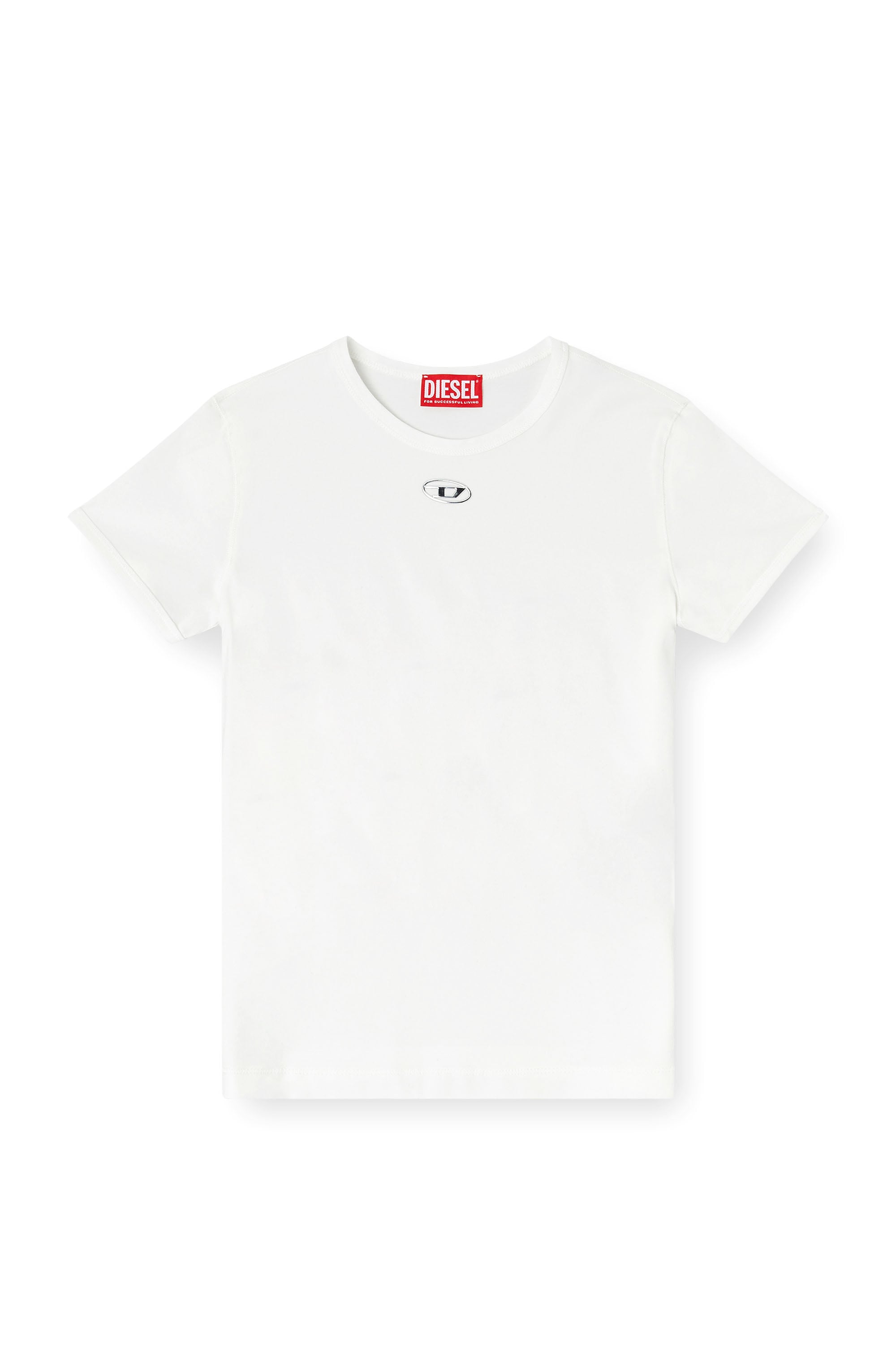 Diesel - T-UNCUTIESLONG-OD, Camiseta slim-fit con Oval D met&aacute;lico Mujer in Blanco - 3