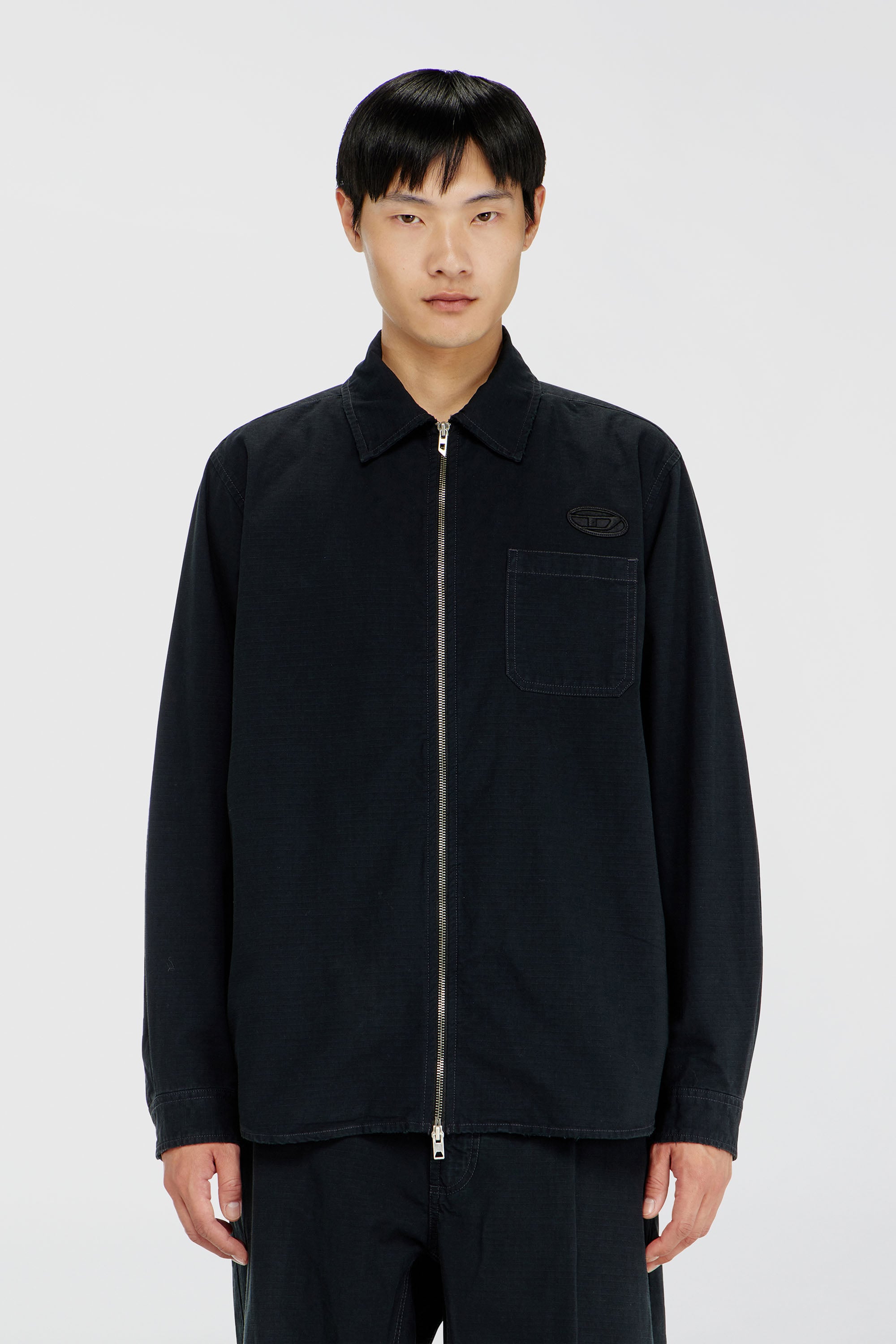 Diesel - S-ALIAS-ZIP, Camisa ripstop con cierre de cremallera Hombre in Negro - 1
