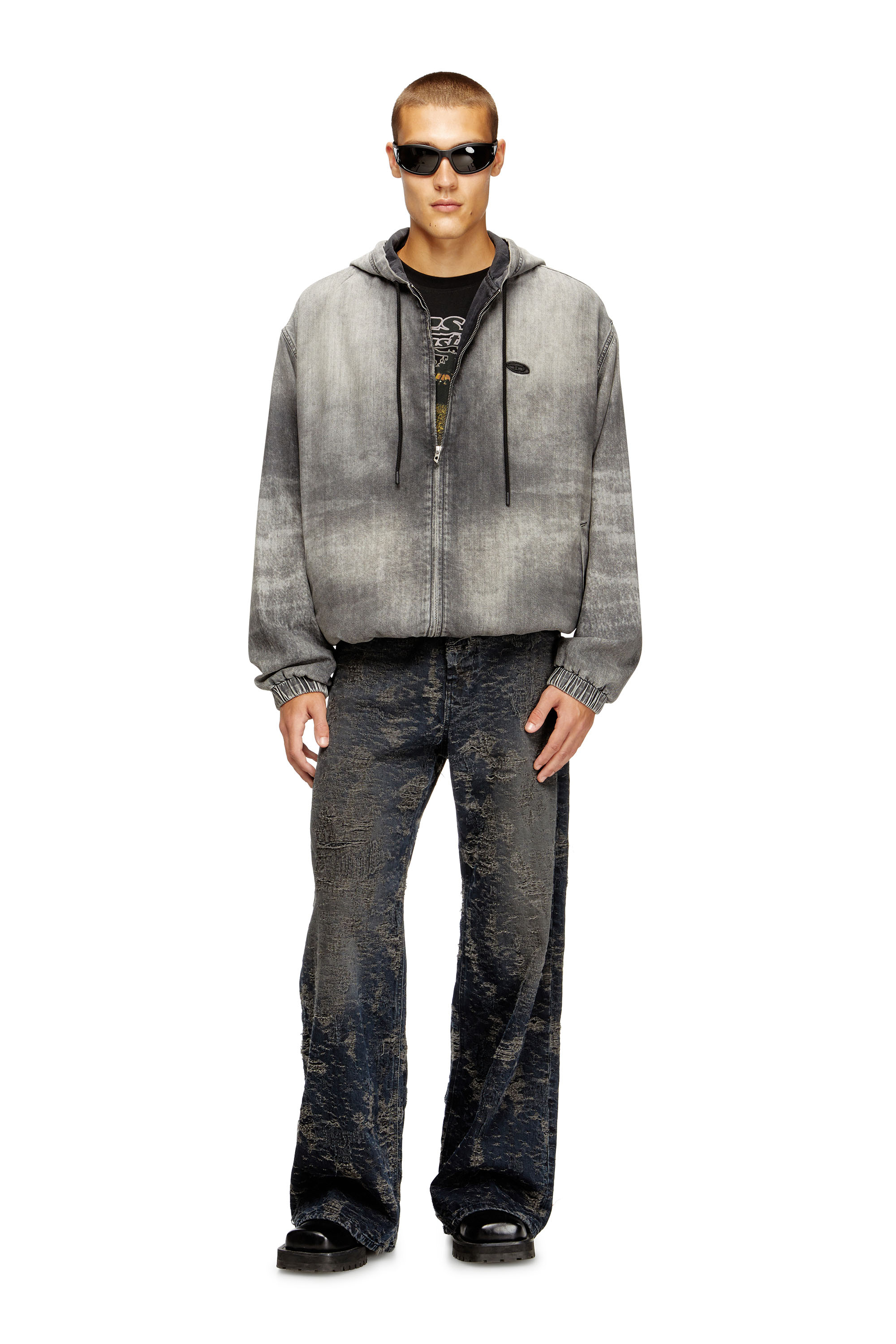Diesel - D-OFFY-S, Chaqueta con capucha en denim revestido efecto marmoleado Unisex in Negro - 2