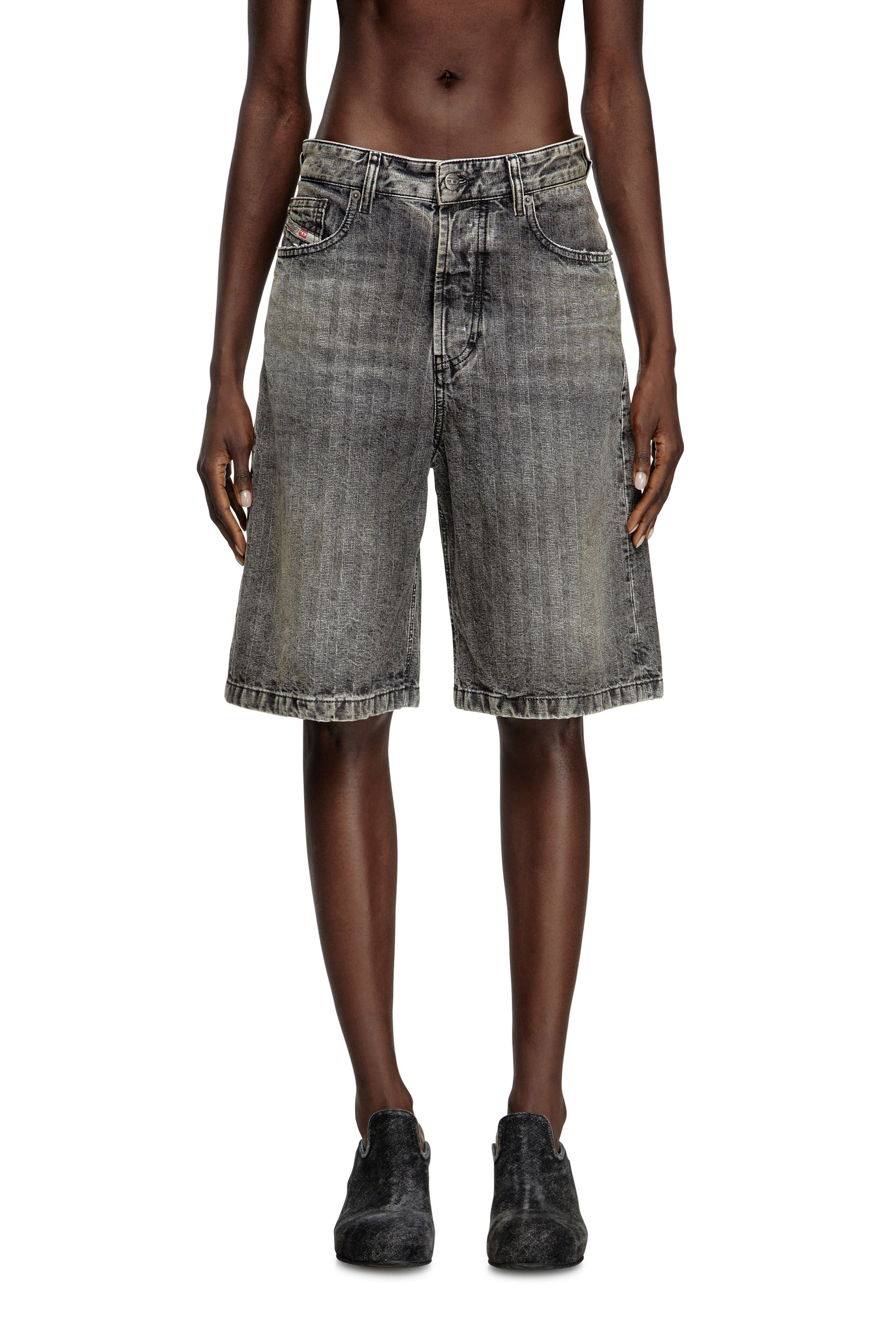 Diesel - DE-SIRE-SHORT, Pantalones cortos de denim en espiga Mujer in Gris - 1