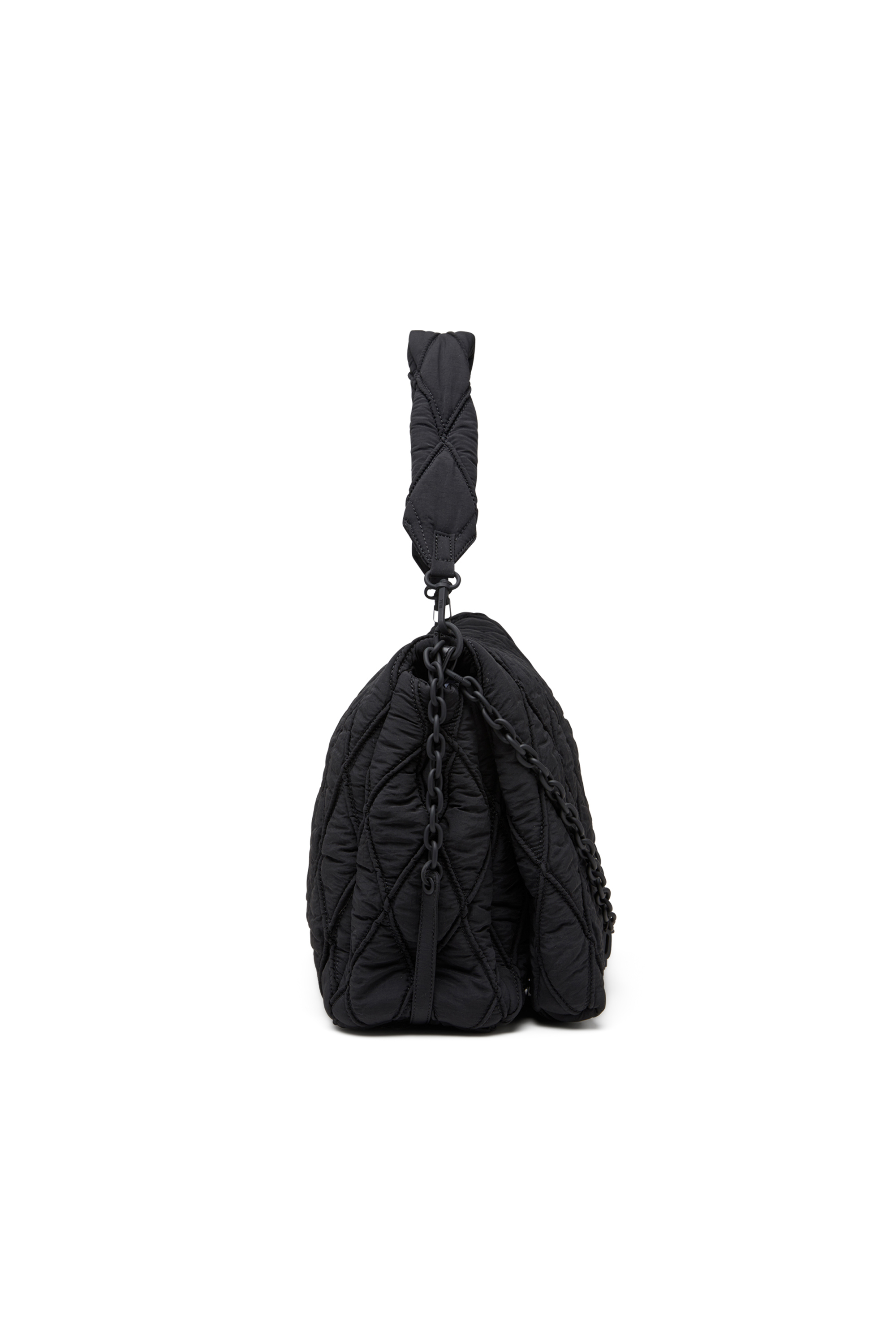 Diesel - CHARM-D SHOULDER L, Woman's Charm-D L-Shoulder bag in quilted washed nylon in Black - 4