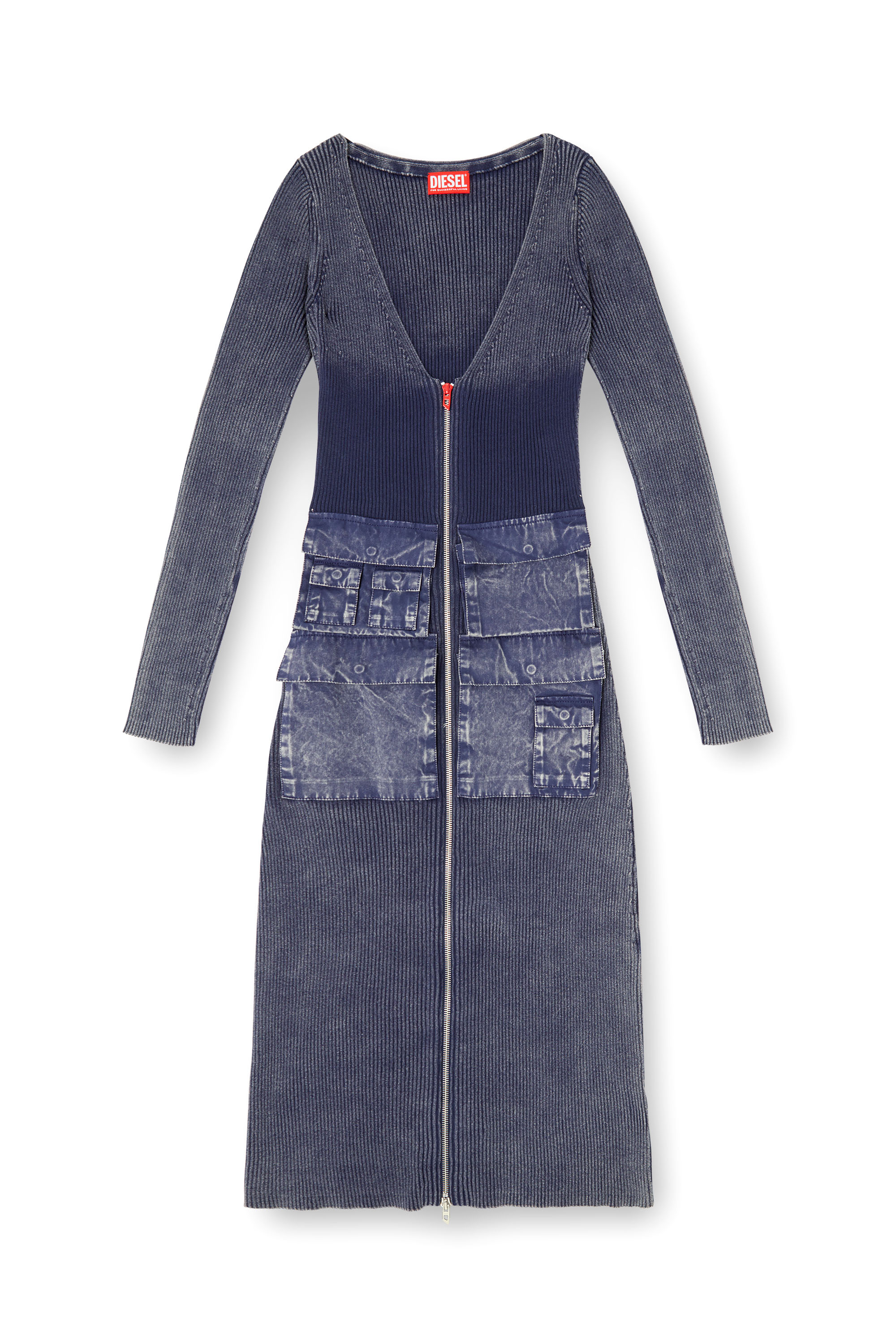 Diesel - M-MELTI-LS, Vestido midi en canalé con tratamiento denim Mujer in ToBeDefined - 3
