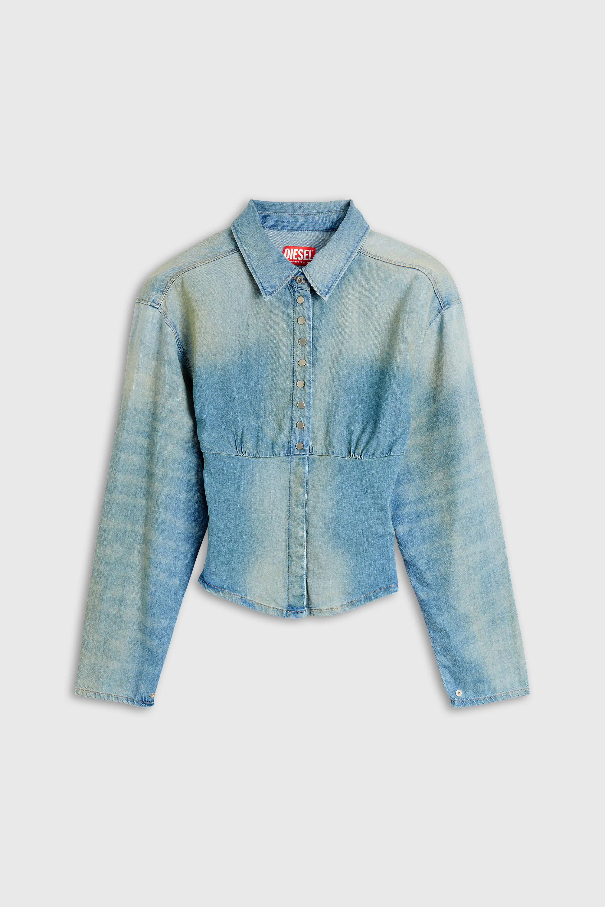 Diesel - DE-VIOLI-S1, Camisa vaquera con dise&ntilde;o seccionado Mujer in Azul marino - 2