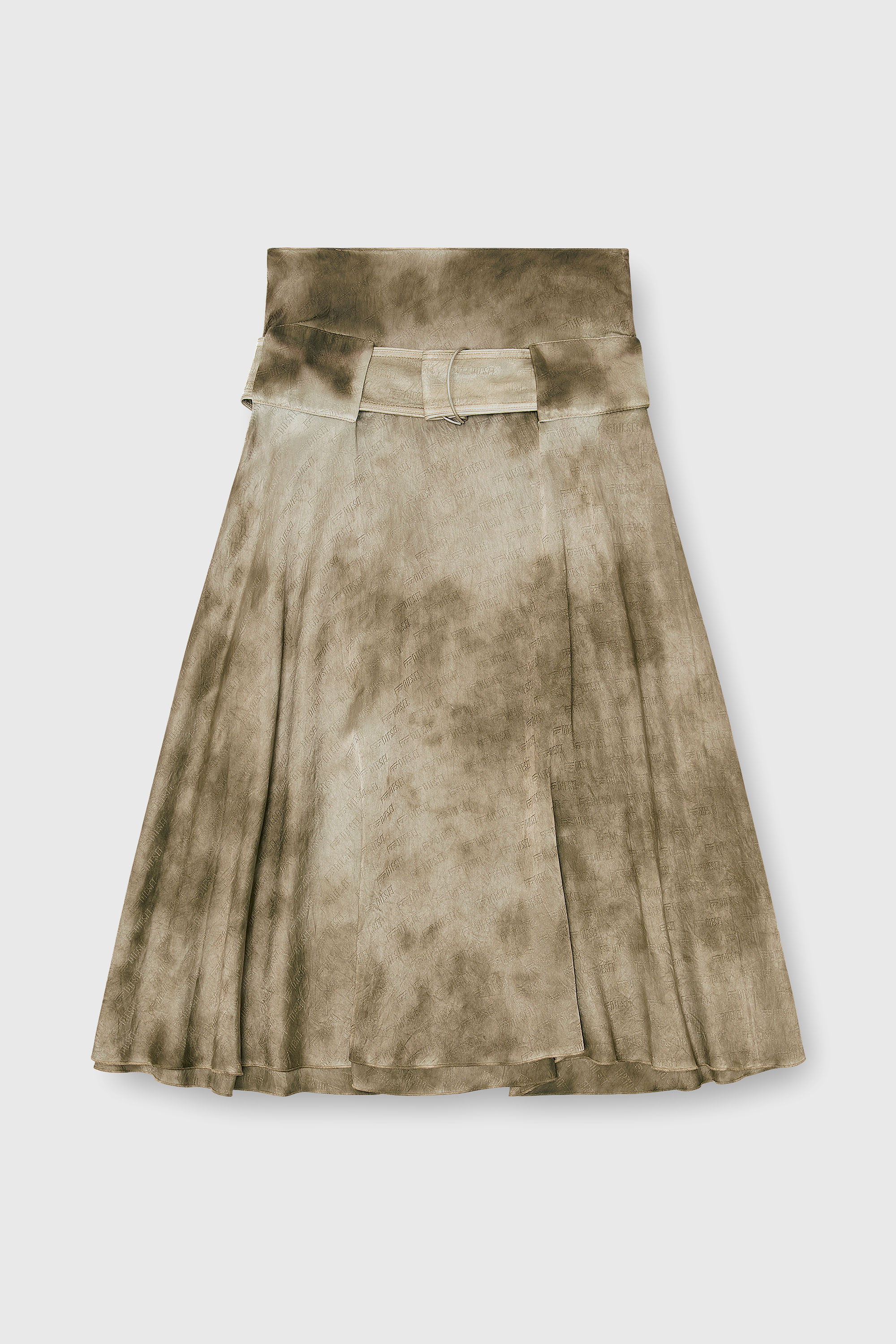 Diesel - O-DYLE, Belted midi skirt en sat&eacute;n jacquard con logo Mujer in Marr&oacute;n - 2