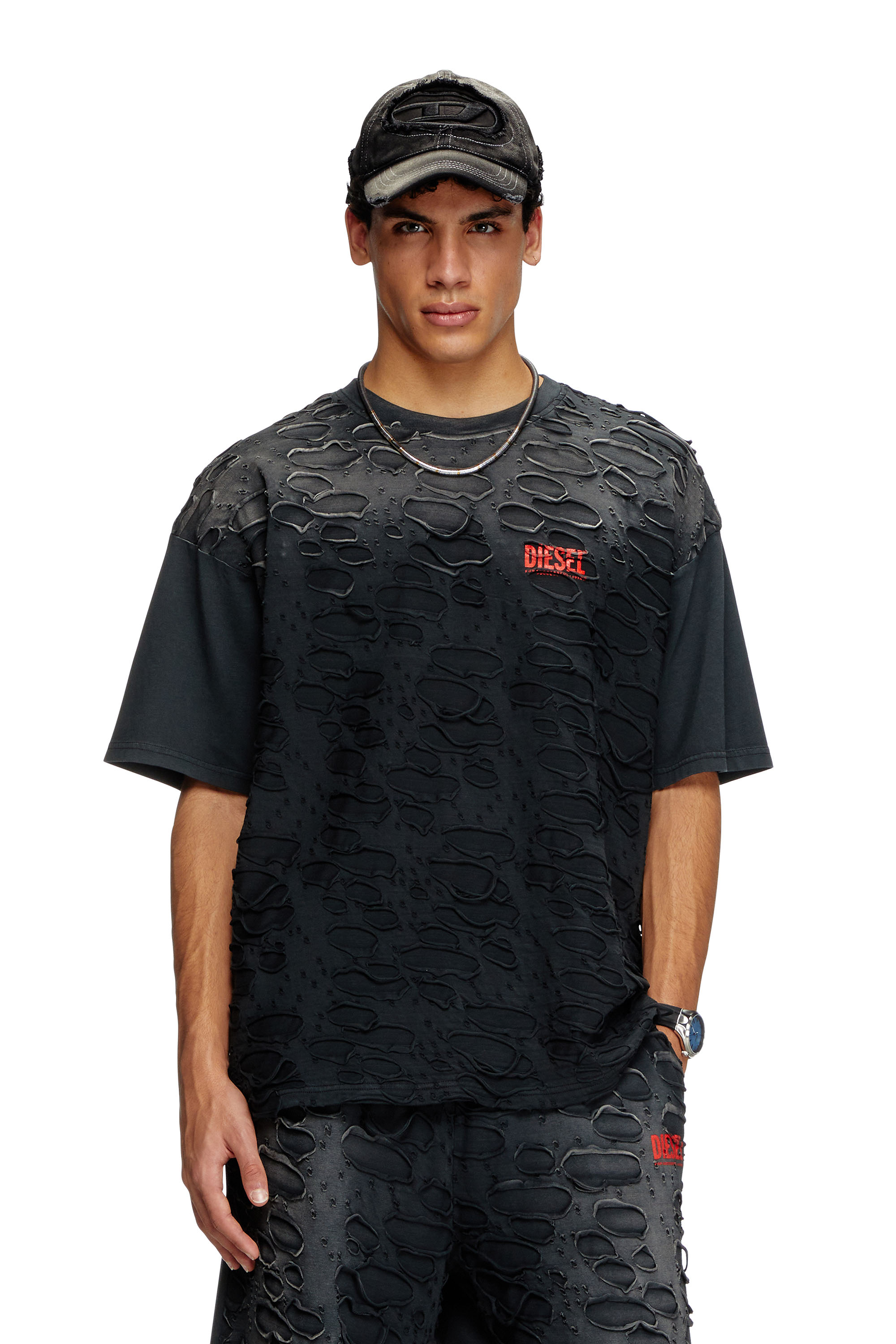 Diesel - T-BOXT-R29, Camiseta con detalle de orificios Hombre in Negro - 1