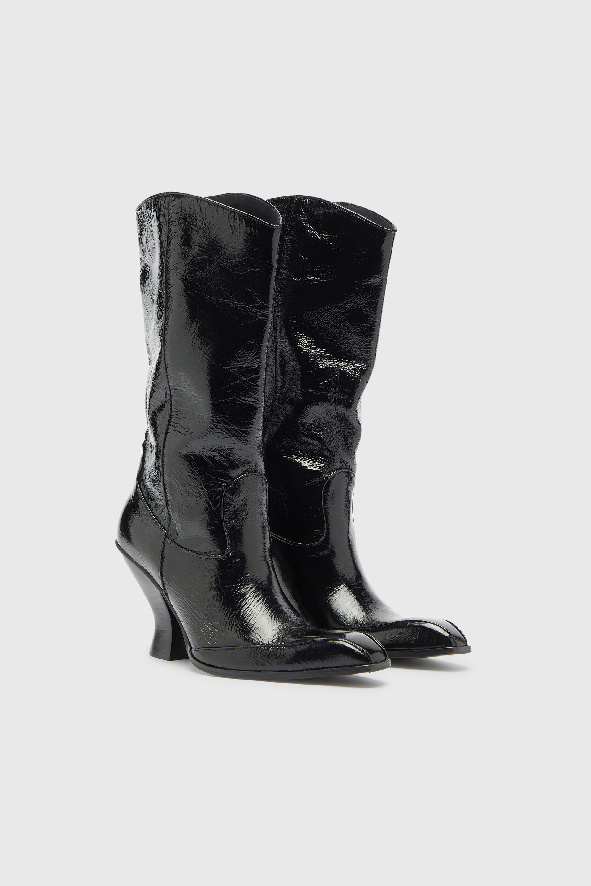 Diesel - D-LUFFY-75-TUBE, D-Luffy - Botas altas de charol Mujer in Negro - 2