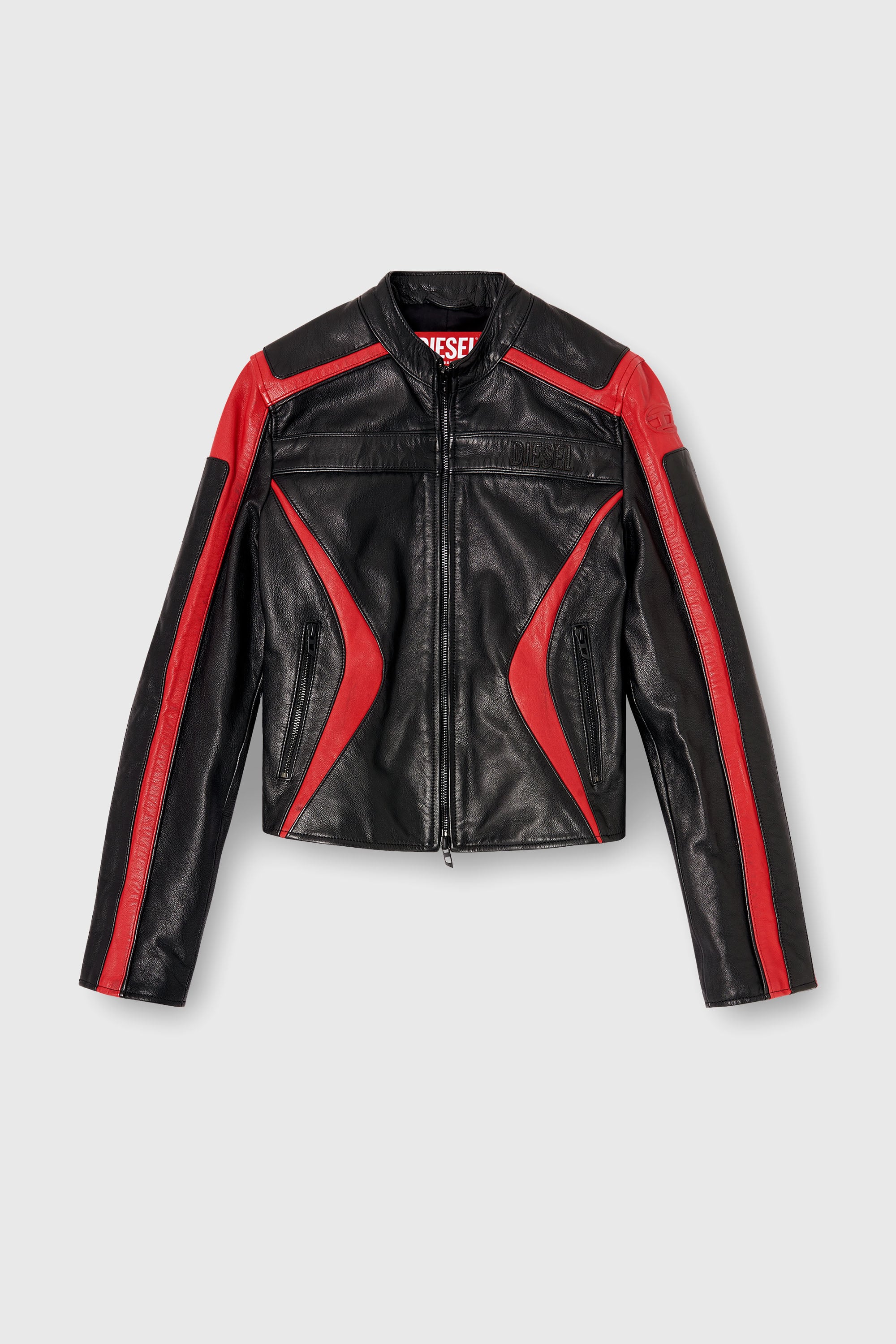 Diesel - L-OVABLE, Chaqueta biker de cuero en bloques de color Mujer in Multicolor - 2